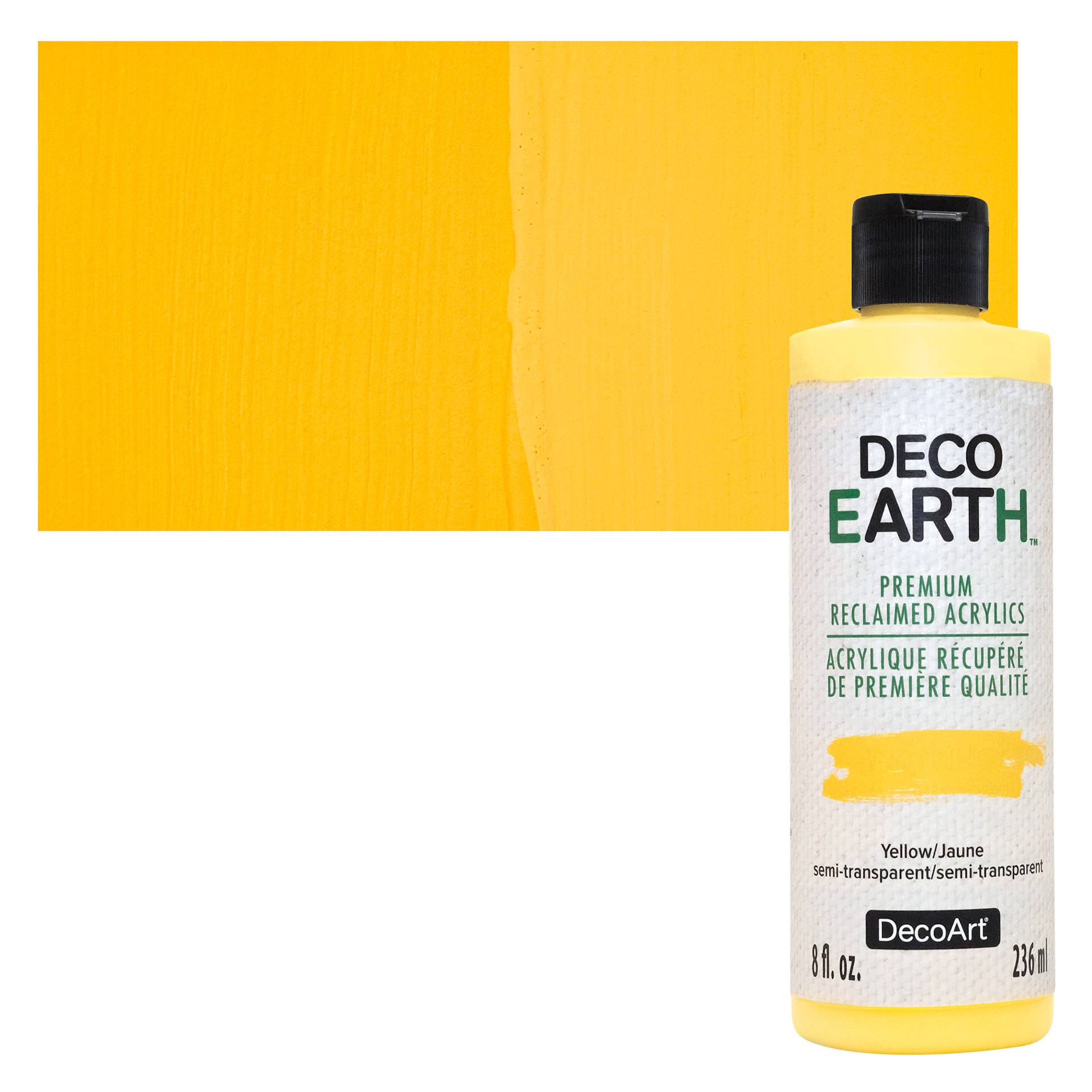 DecoArt DecoEarth Premium Reclaimed Acrylic Paint - Yellow, 8 oz bottle with swatch