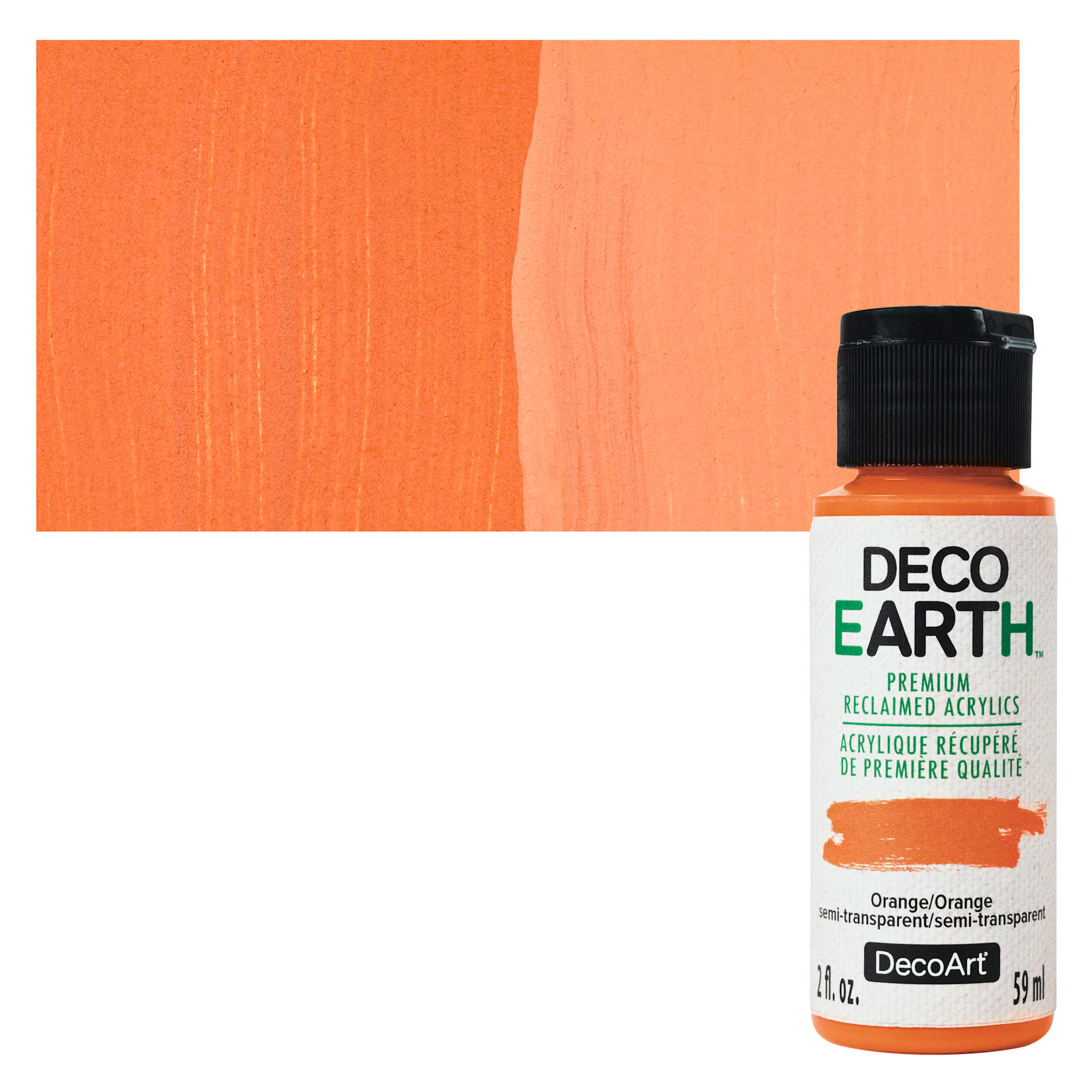 DecoArt DecoEarth Premium Reclaimed Acrylic Paint - Orange, 2 oz bottle with swatch