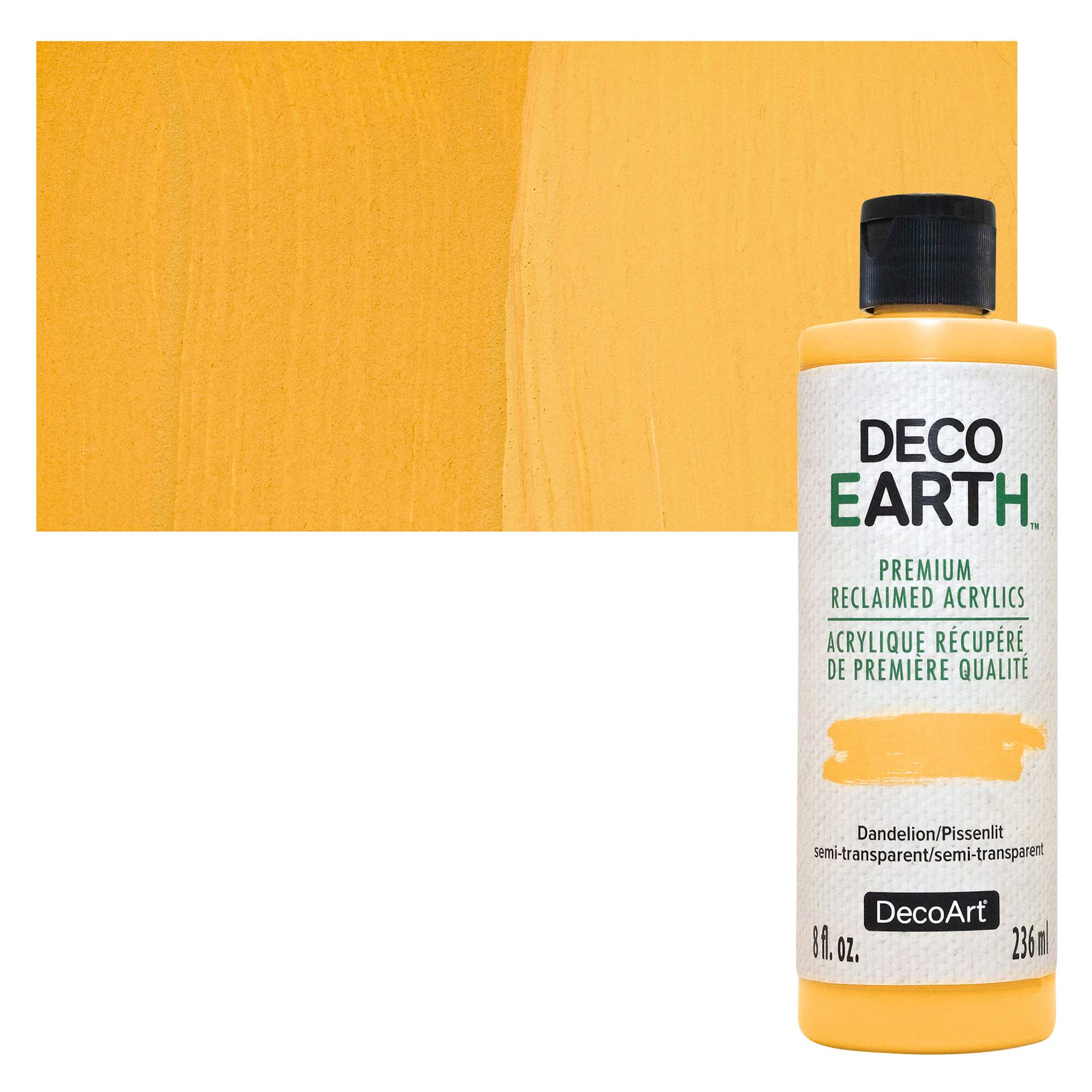 DecoArt DecoEarth Premium Reclaimed Acrylic Paint - Dandelion, 8 oz bottle with swatch