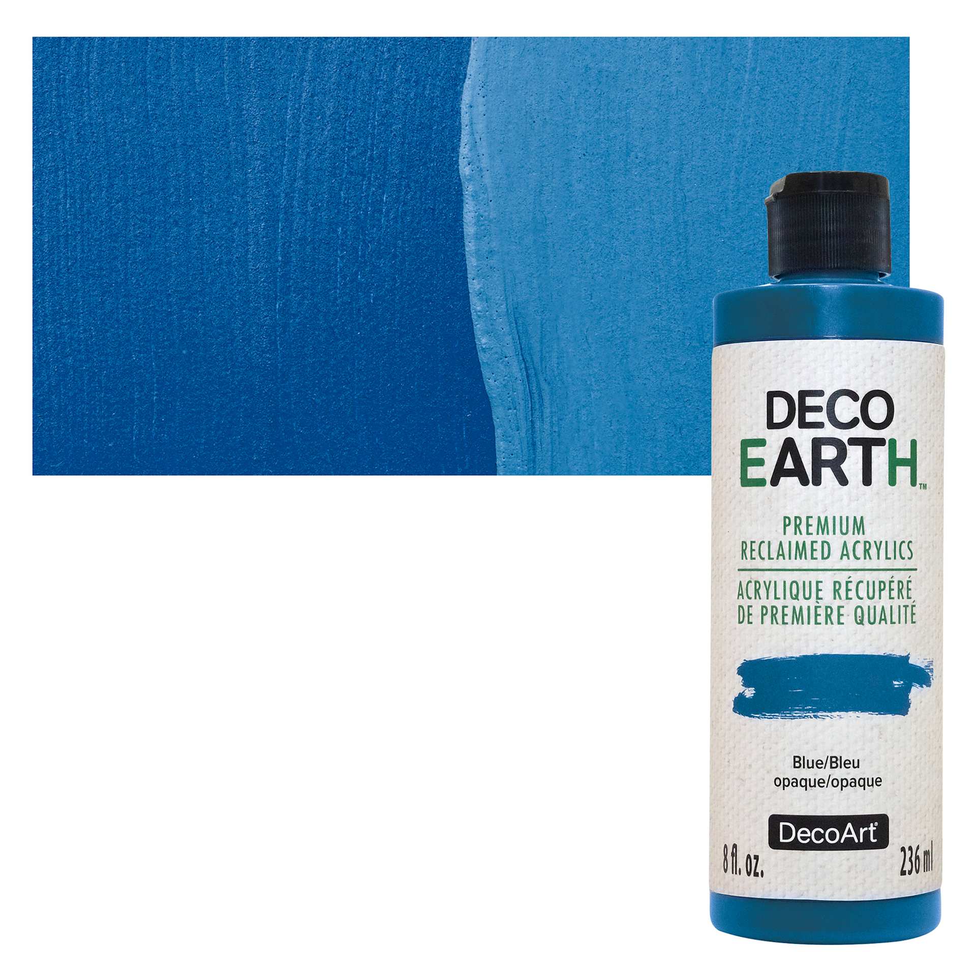 DecoArt DecoEarth Premium Reclaimed Acrylic Paint - Blue, 8 oz bottle with swatch