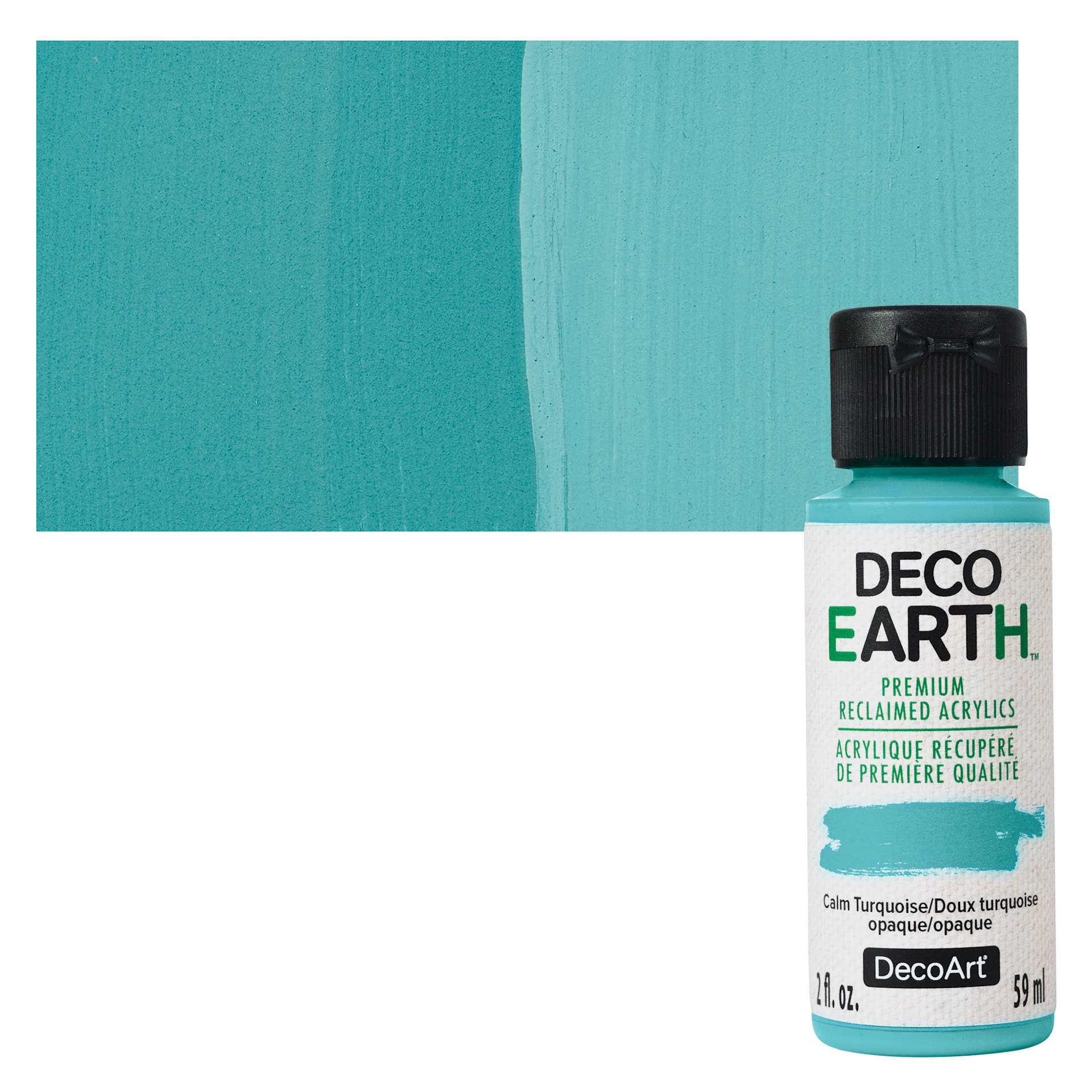 DecoArt DecoEarth Premium Reclaimed Acrylic Paint - Calm Turquoise, 2 oz bottle with swatch