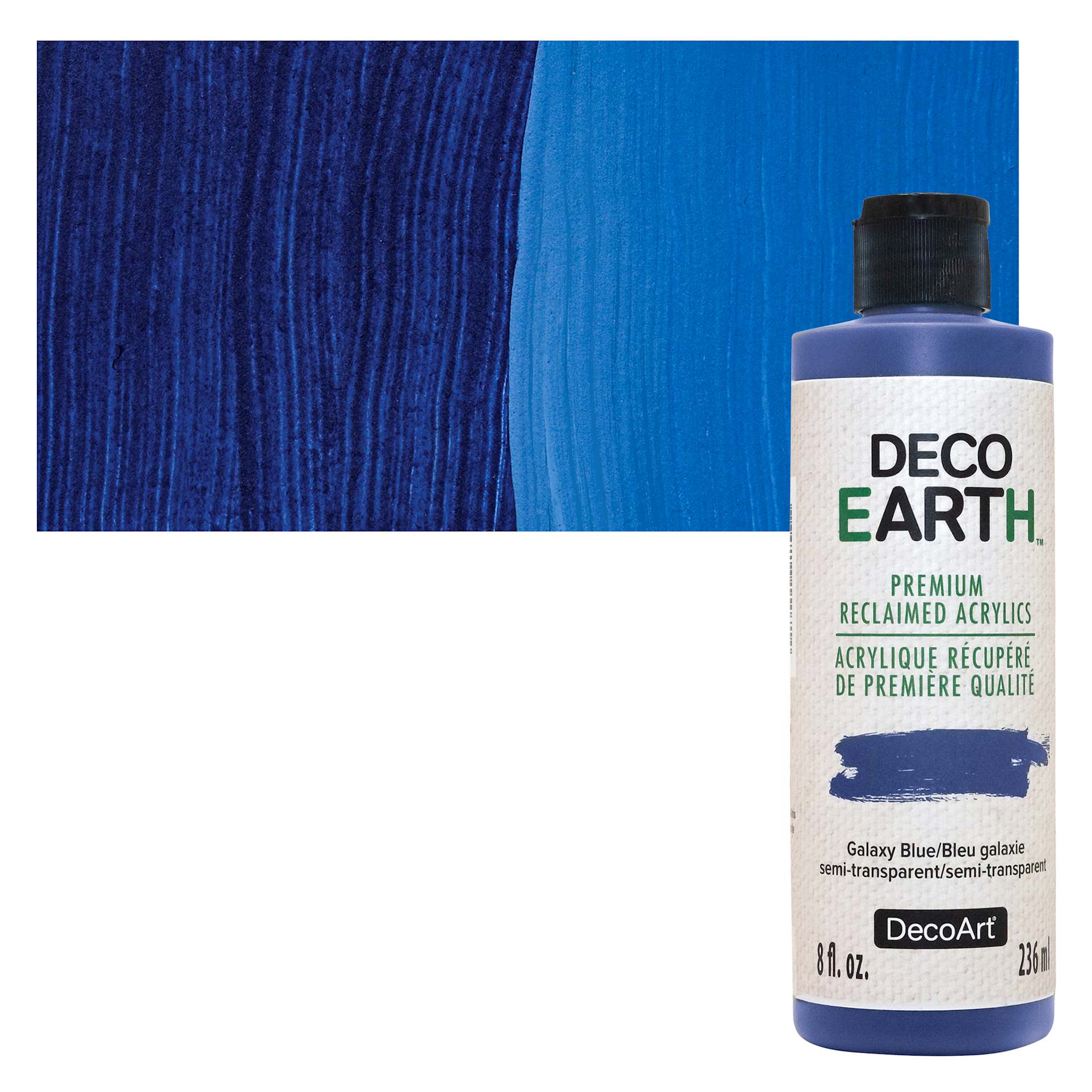 DecoArt DecoEarth Premium Reclaimed Acrylic Paint - Galaxy Blue, 8 oz bottle with swatch