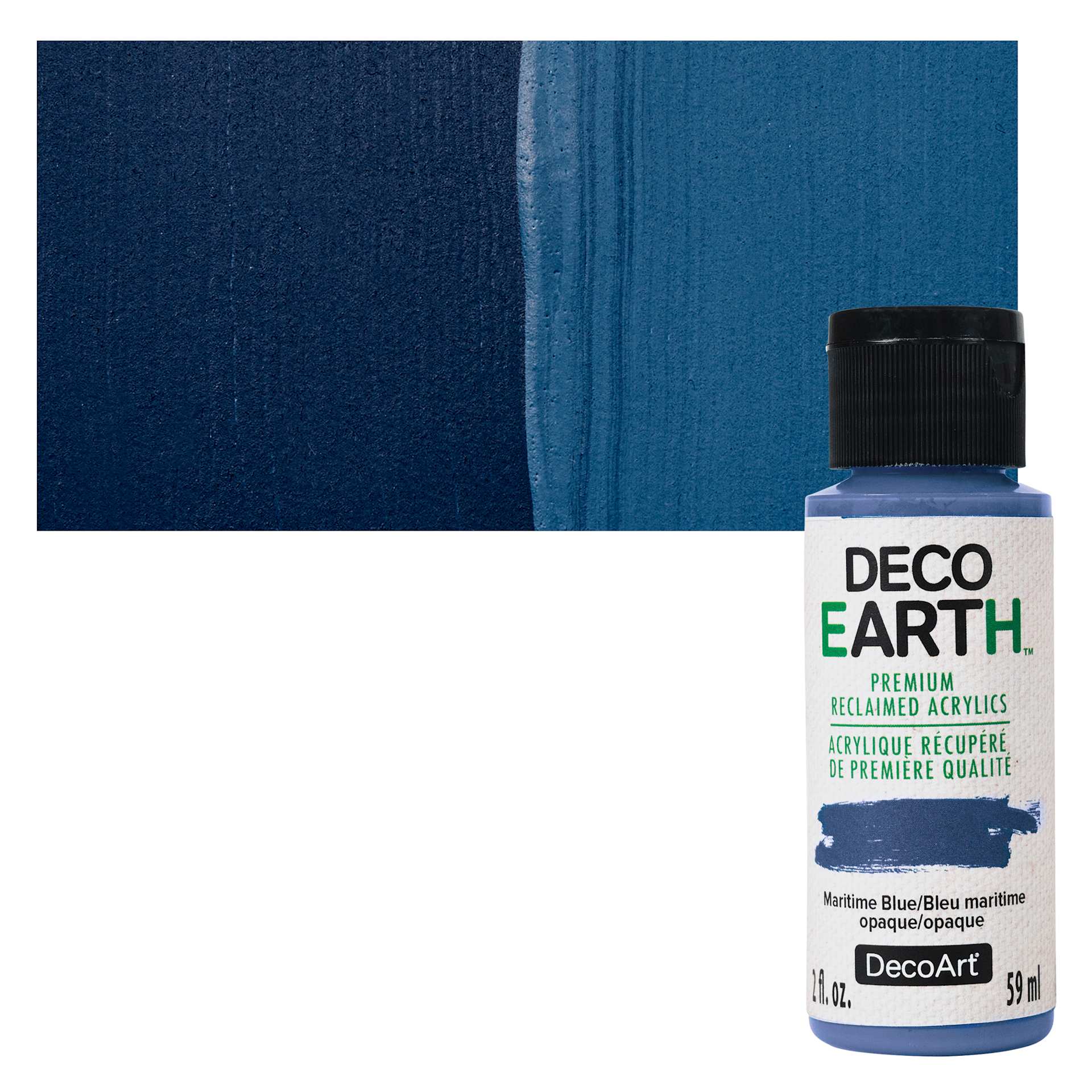 DecoArt DecoEarth Premium Reclaimed Acrylic Paint - Maritime Blue, 2 oz bottle with swatch