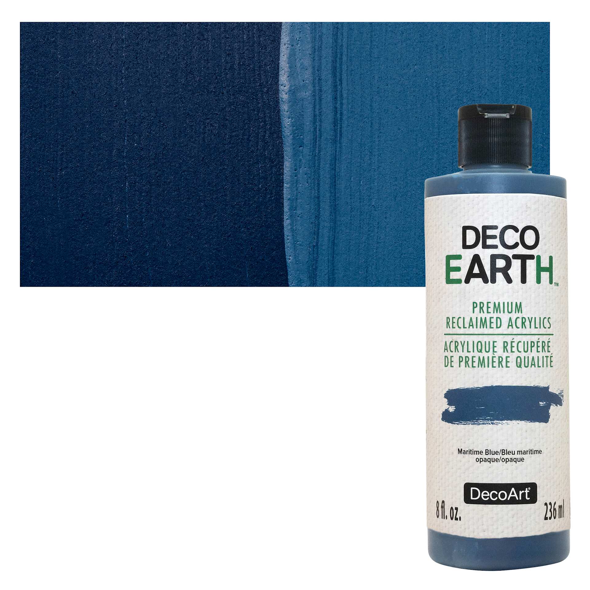 DecoArt DecoEarth Premium Reclaimed Acrylic Paint - Maritime Blue, 8 oz bottle with swatch