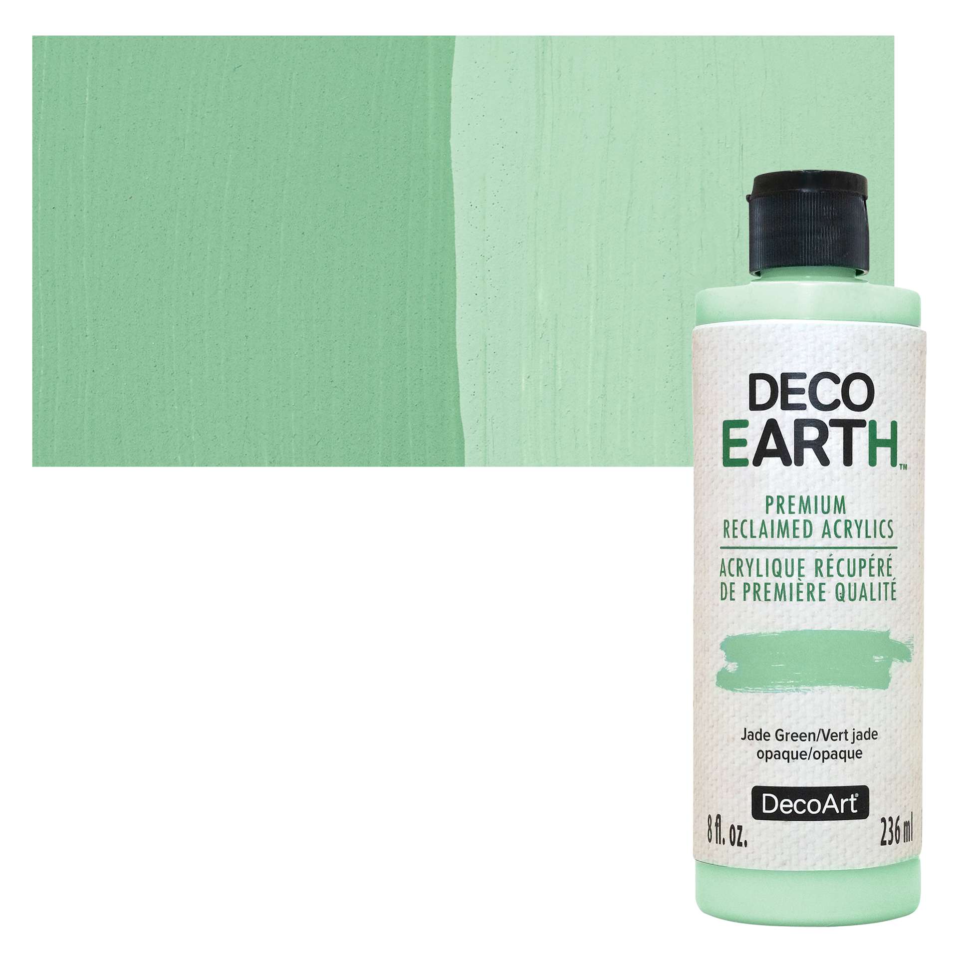 DecoArt DecoEarth Premium Reclaimed Acrylic Paint - Jade Green, 8 oz bottle with swatch