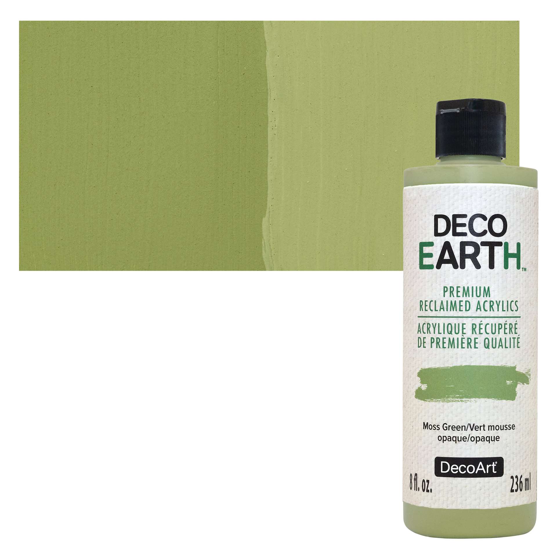 DecoArt DecoEarth Premium Reclaimed Acrylic Paint - Moss Green, 8 oz bottle with swatch