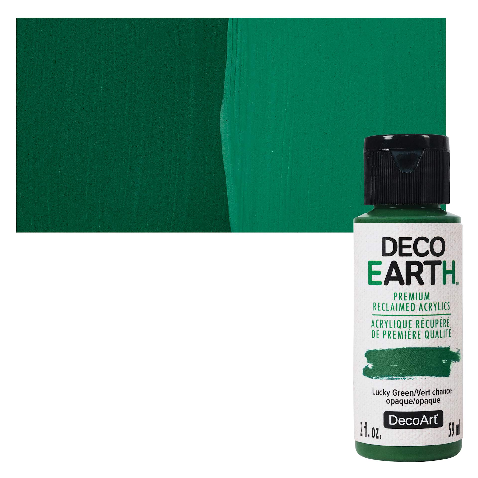 DecoArt DecoEarth Premium Reclaimed Acrylic Paint - Lucky Green, 2 oz bottle with swatch