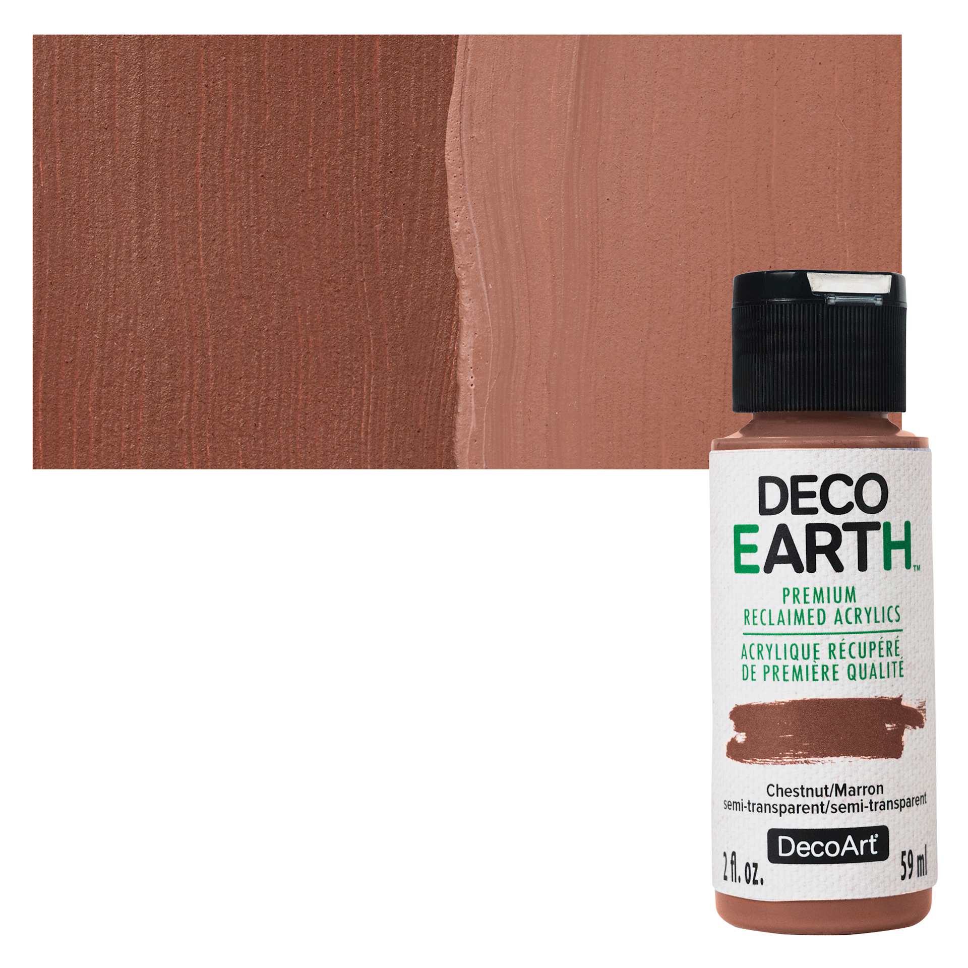 DecoArt DecoEarth Premium Reclaimed Acrylic Paint - Chestnut, 2 oz bottle with swatch