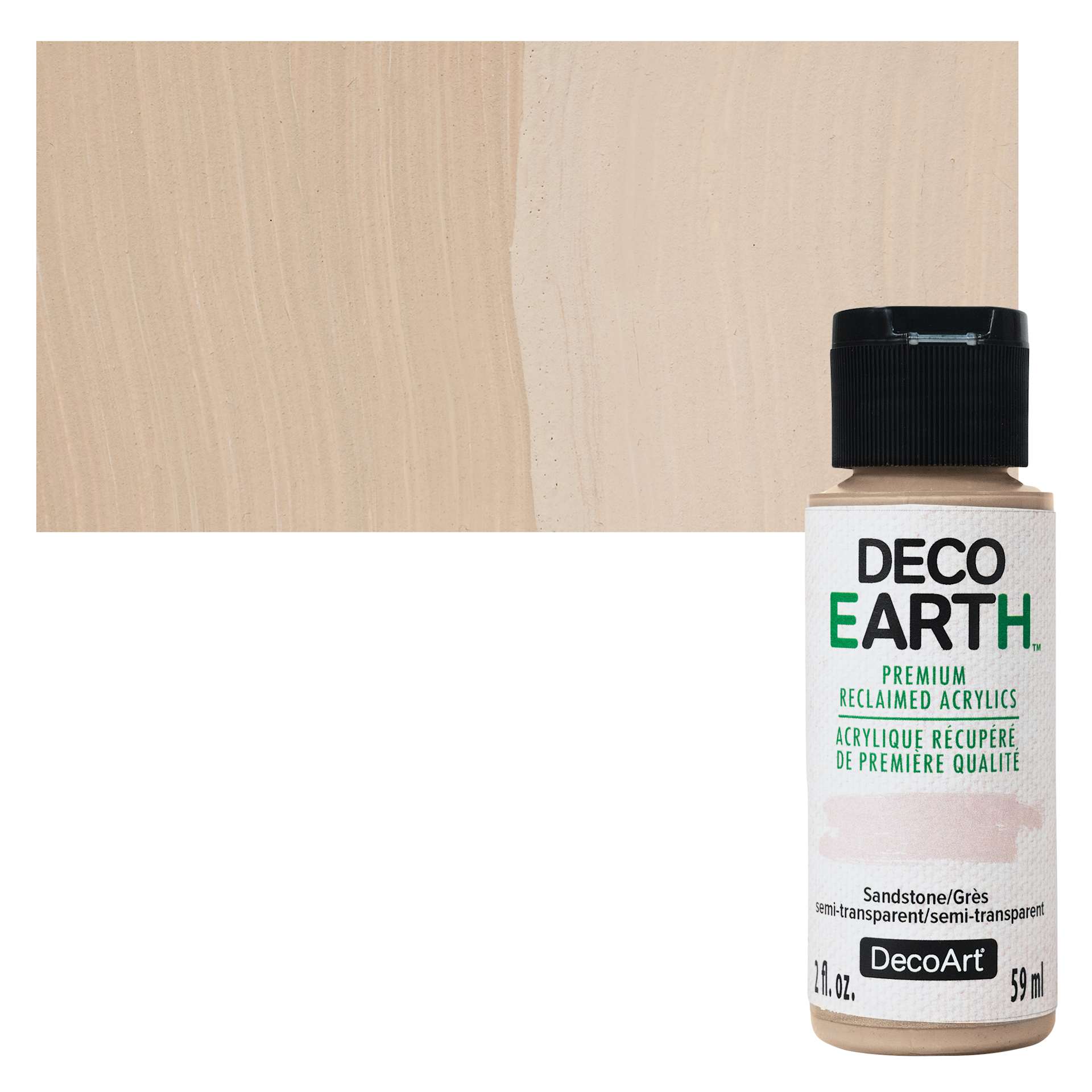 DecoArt DecoEarth Premium Reclaimed Acrylic Paint - Sandstone, 2 oz bottle with swatch