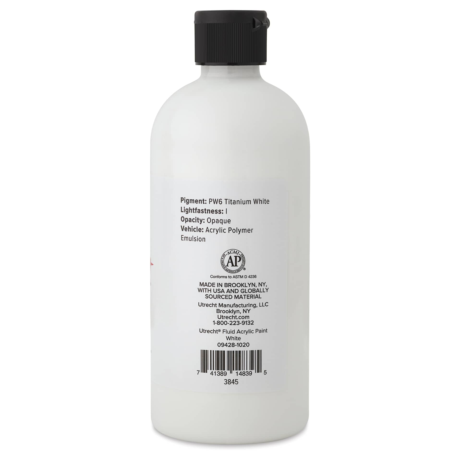 Utrecht Fluid Acrylic - Titanium White, 16 oz back