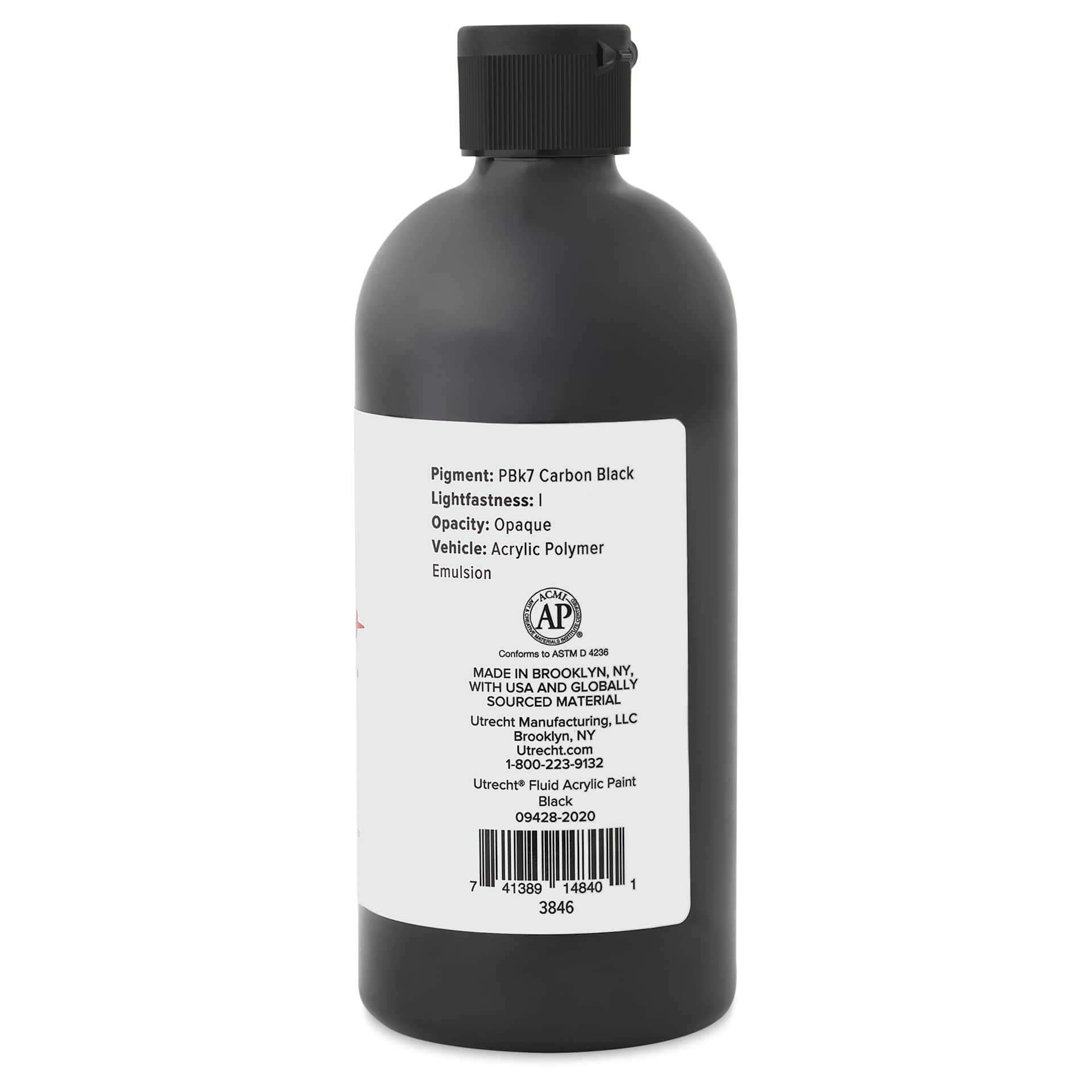 Utrecht Fluid Acrylic - Intense Black, 16 oz back