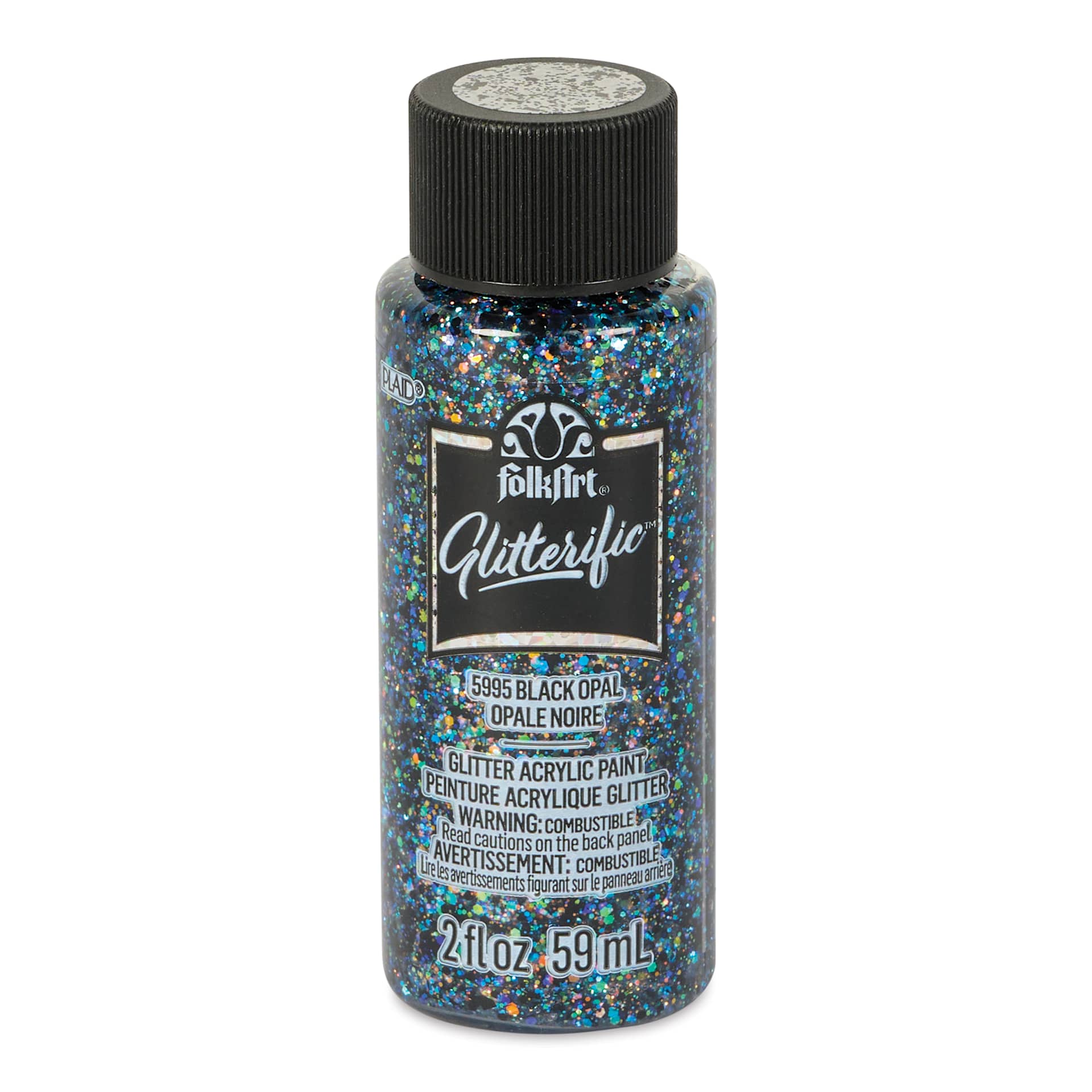 FolkArt Glitterific Acrylic Paint - Black Opal, 2 oz - front