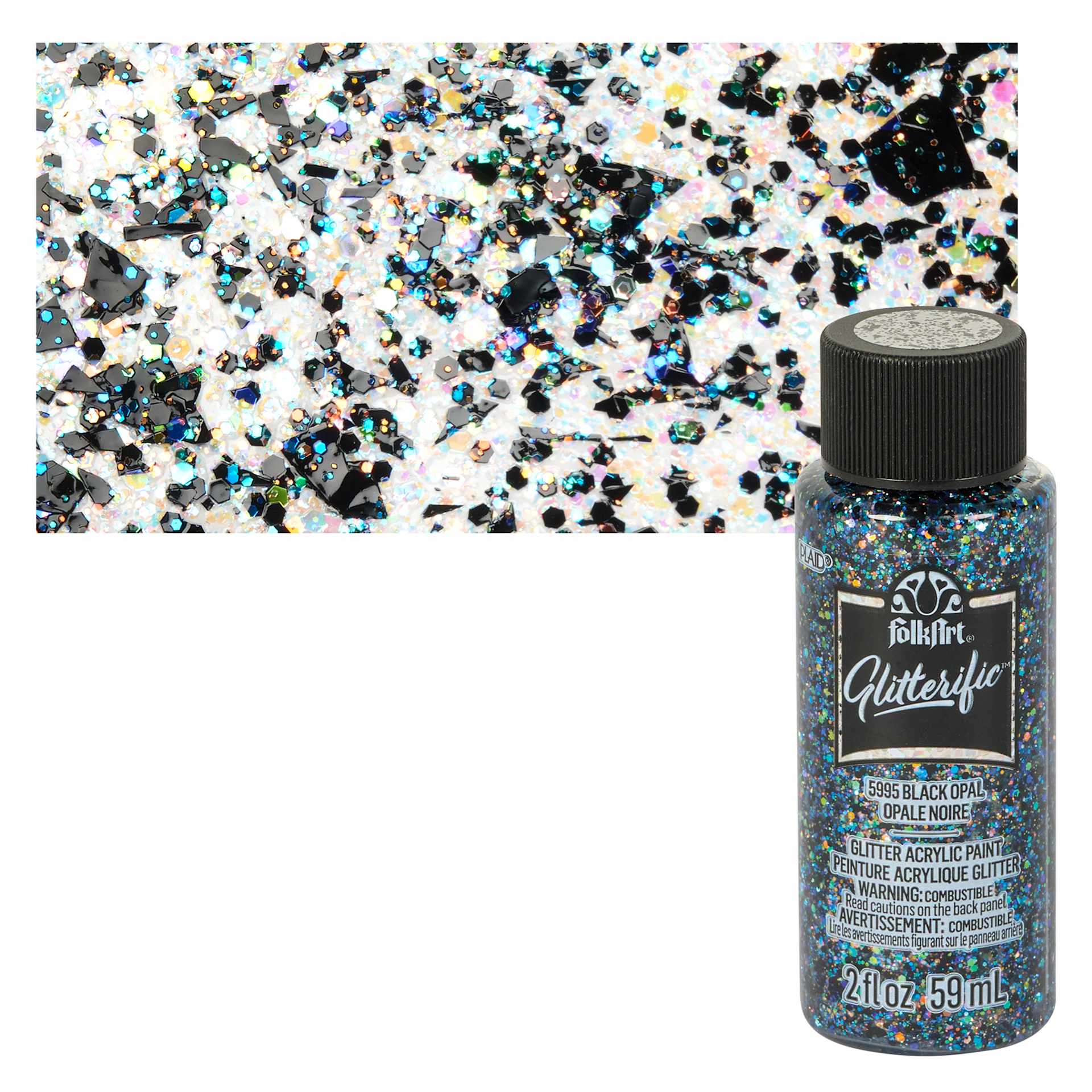 FolkArt Glitterific Acrylic Paint - Black Opal - Bottle and Swatch