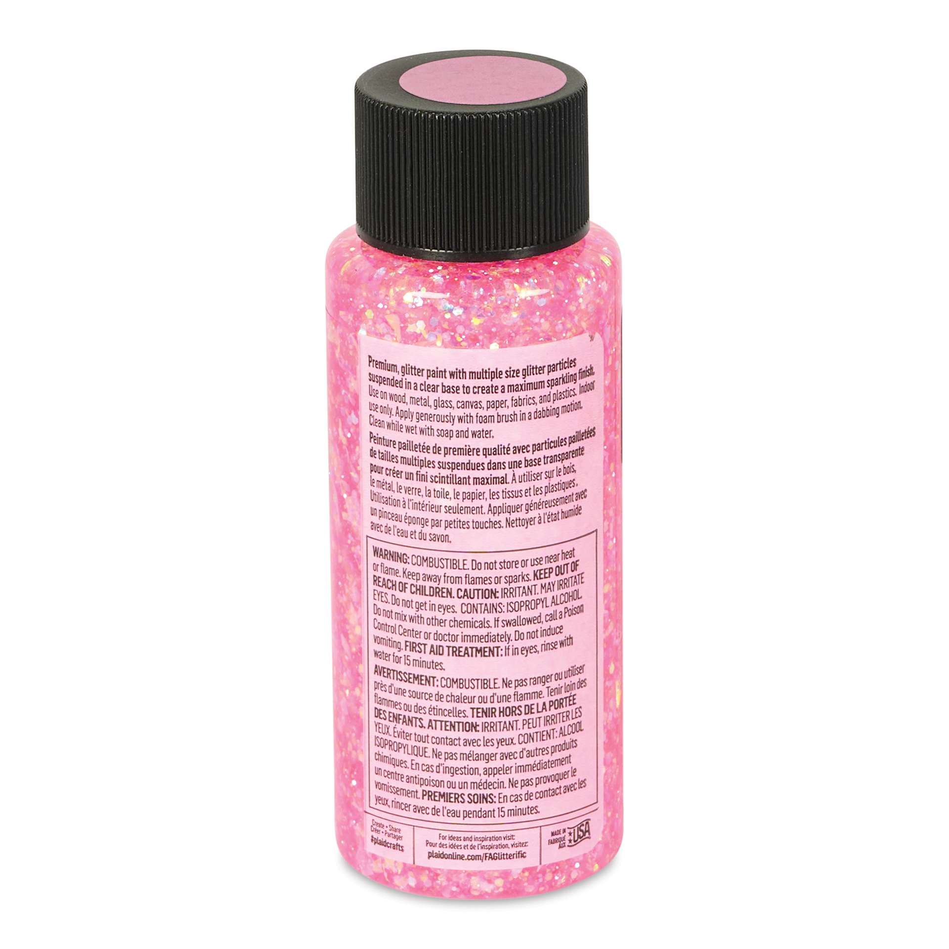 FolkArt Glitterific Acrylic Paint - Neon Pink, 2 oz - back