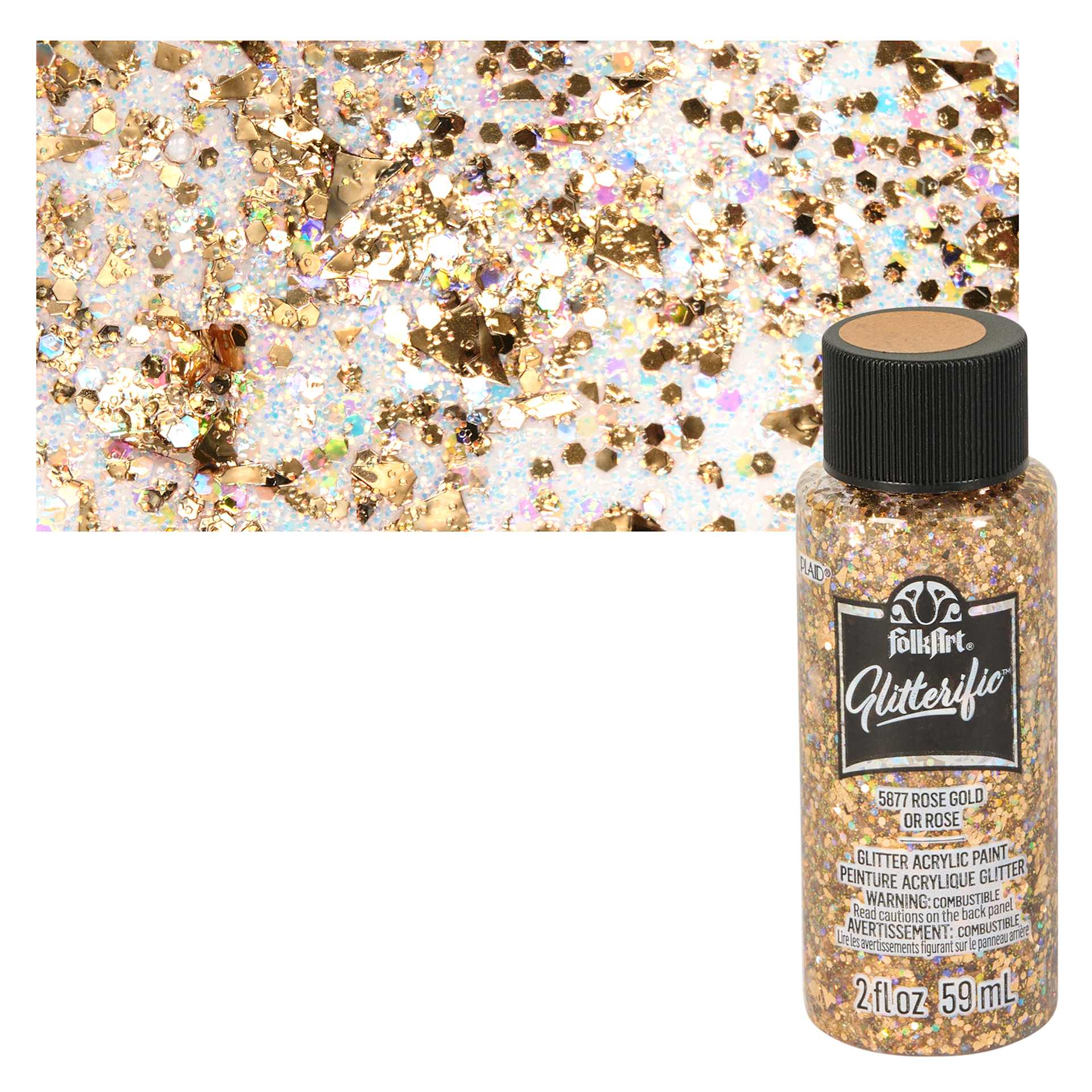 FolkArt Glitterific Acrylic Paint - Rose Gold - Bottle and Swatch