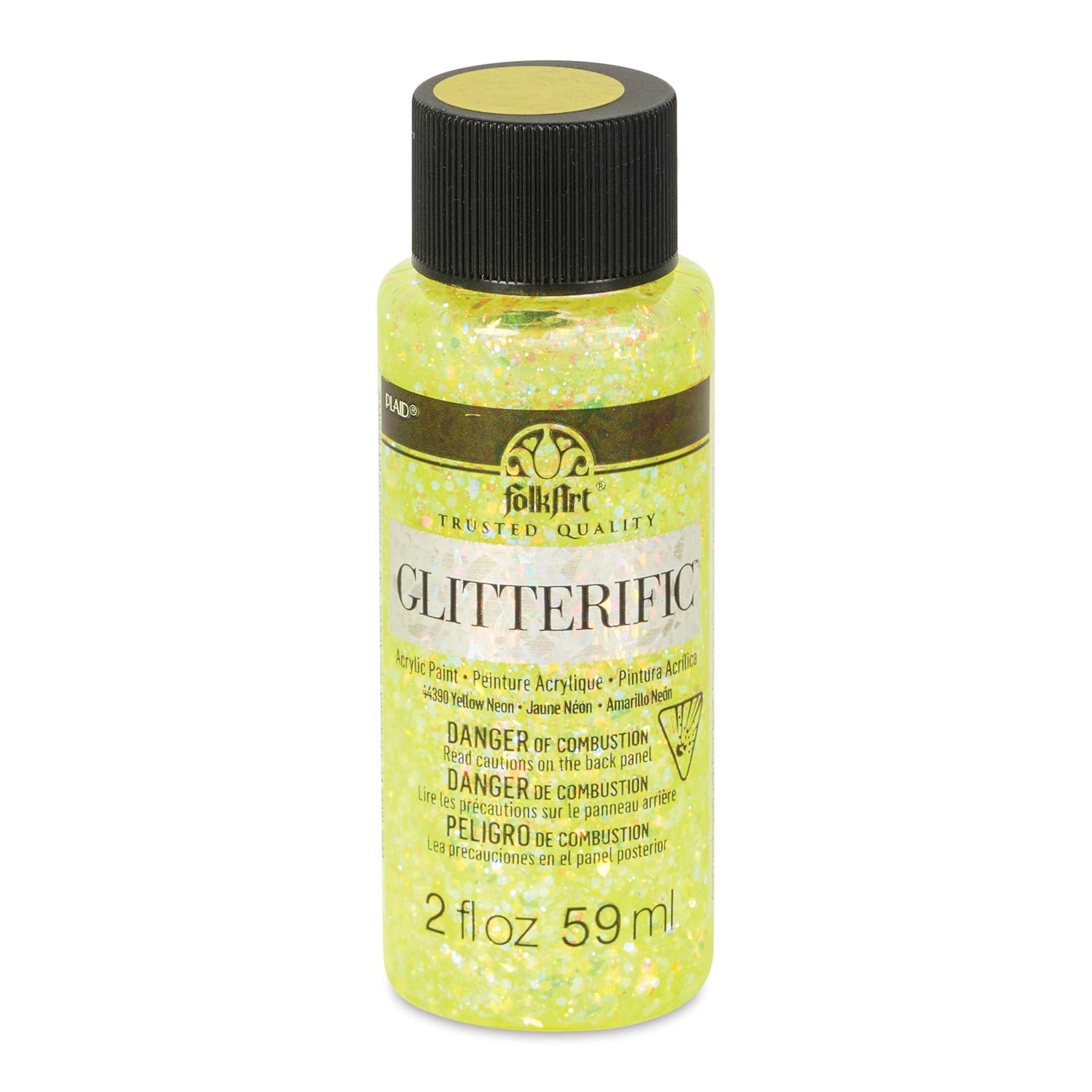 FolkArt Glitterific Acrylic Paint - Neon Yellow, 2 oz - front