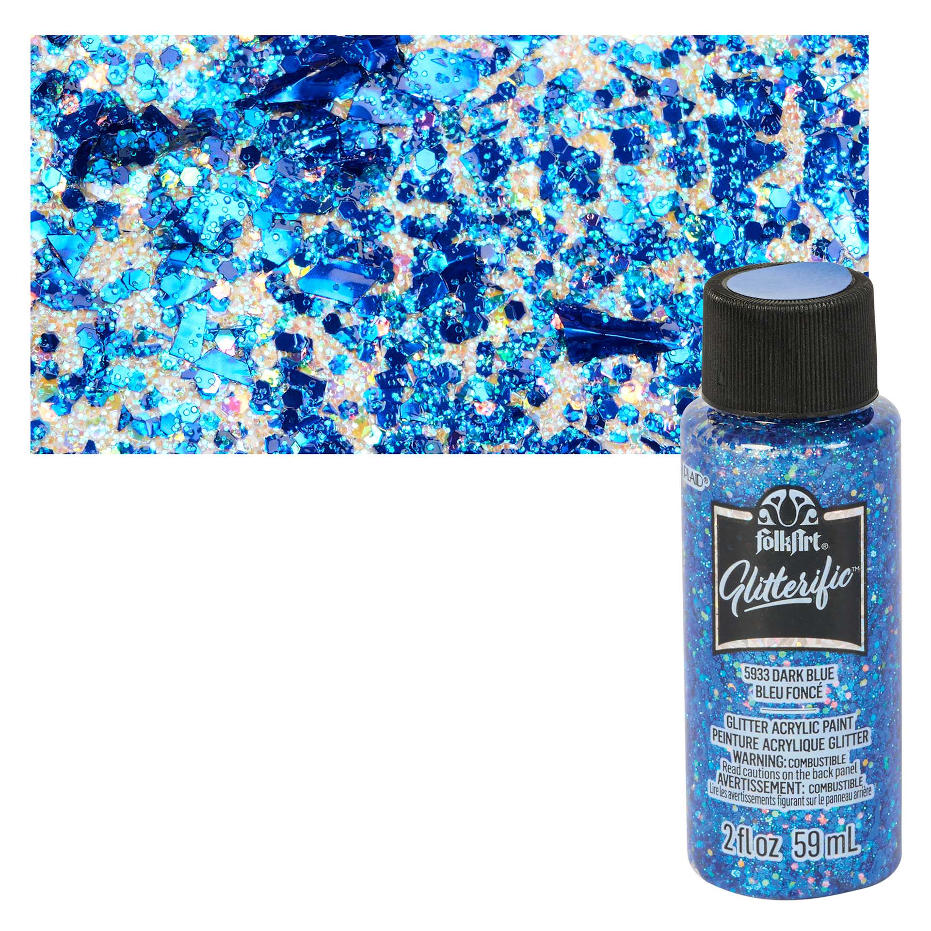 FolkArt Glitterific Acrylic Paint - Dark Blue - Bottle and Swatch