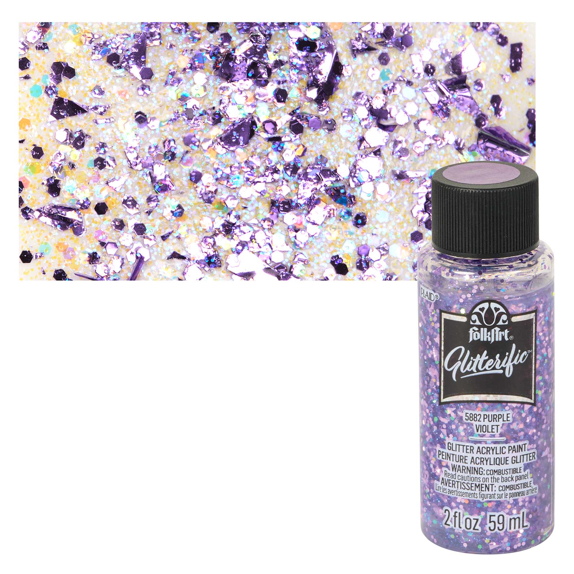 FolkArt Glitterific Acrylic Paint - Purple - Bottle and Swatch
