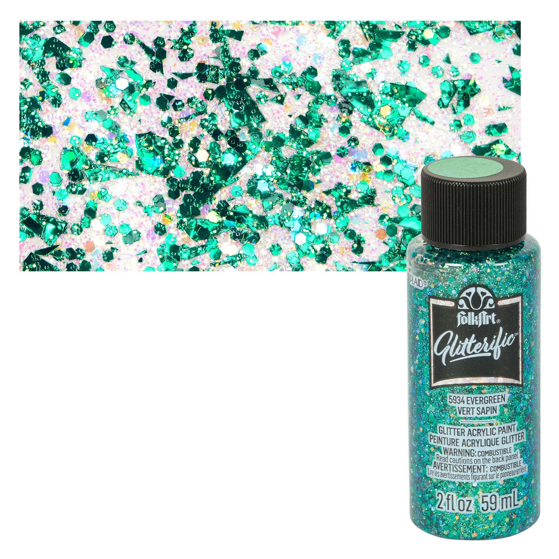 FolkArt Glitterific Acrylic Paint - Evergreen - Bottle and Swatch