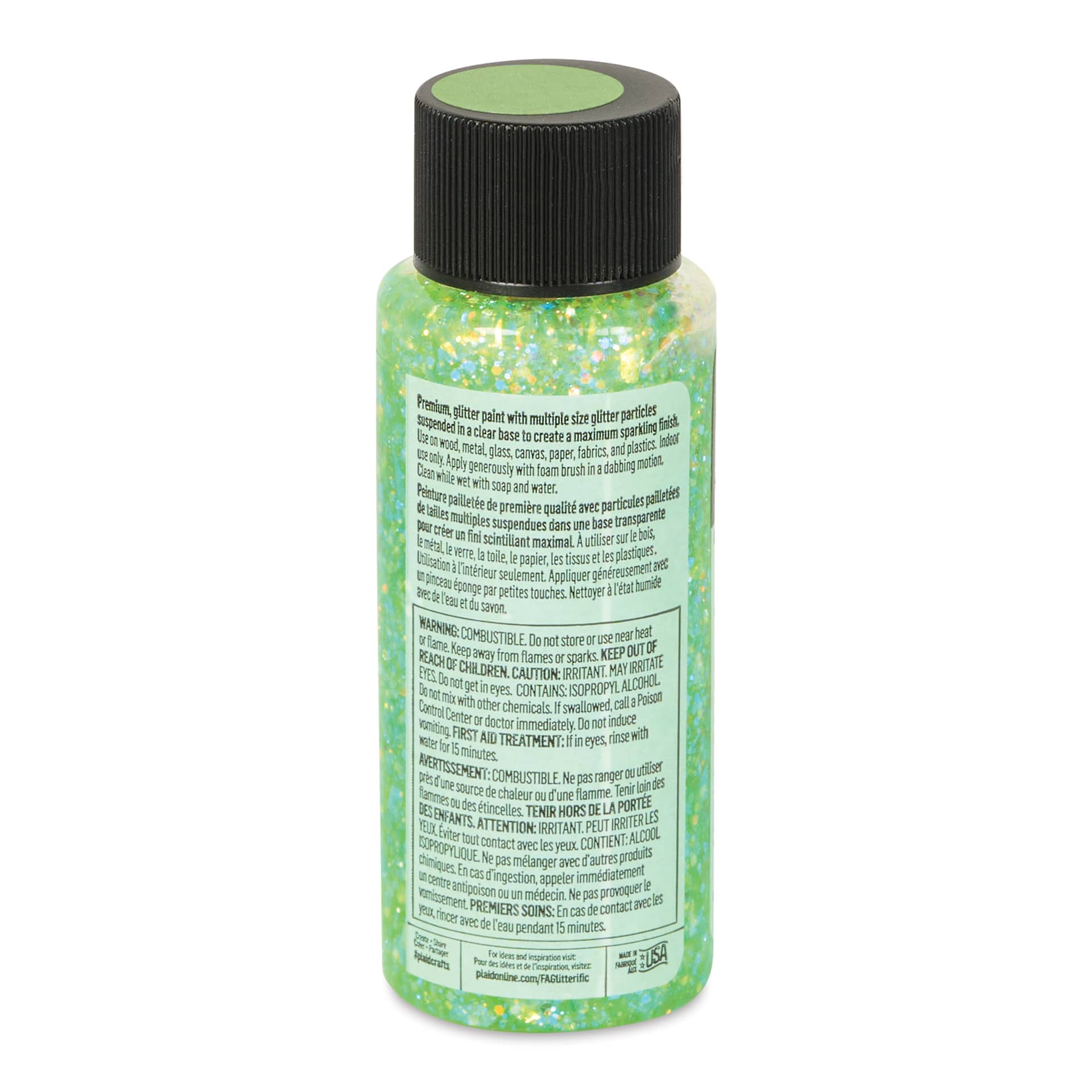 FolkArt Glitterific Acrylic Paint - Neon Lime, 2 oz - back