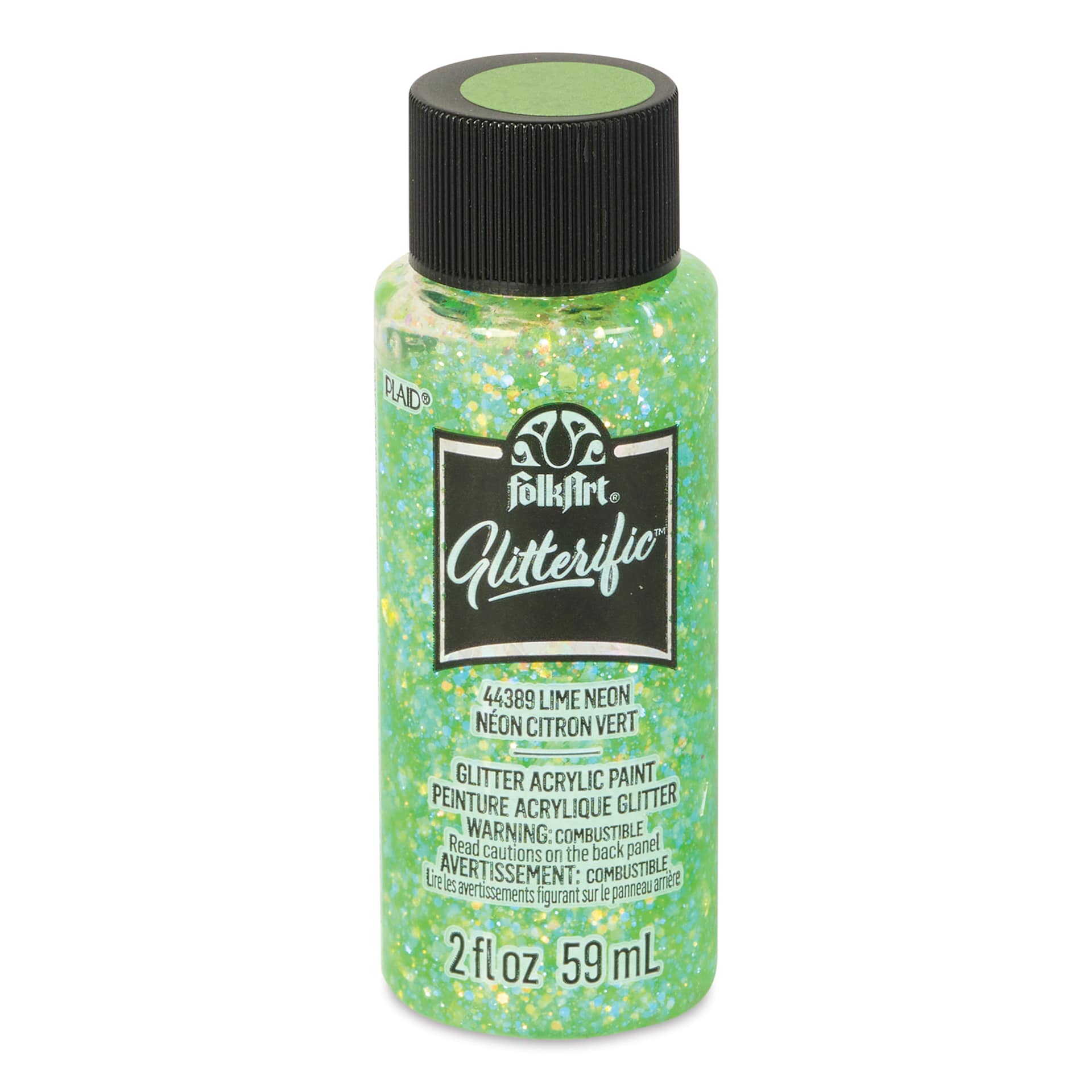 FolkArt Glitterific Acrylic Paint - Neon Lime, 2 oz - front