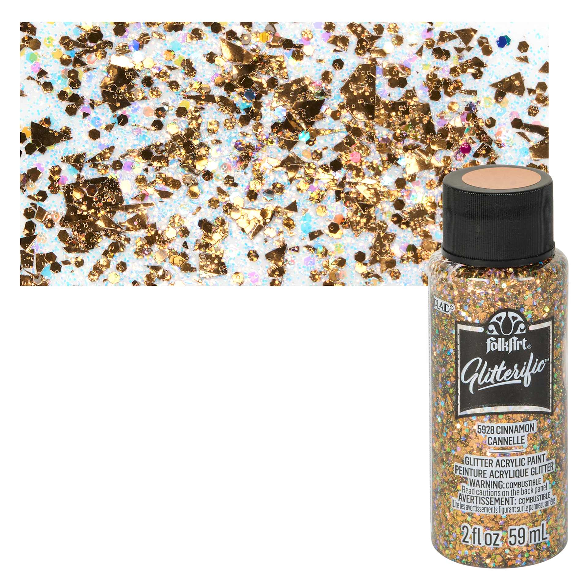 FolkArt Glitterific Acrylic Paint - Cinnamon - Bottle and Swatch
