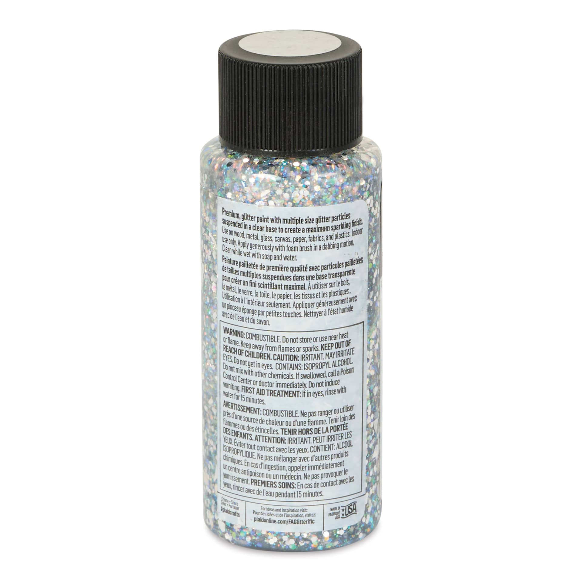 FolkArt Glitterific Acrylic Paint - Silver, 2 oz - back