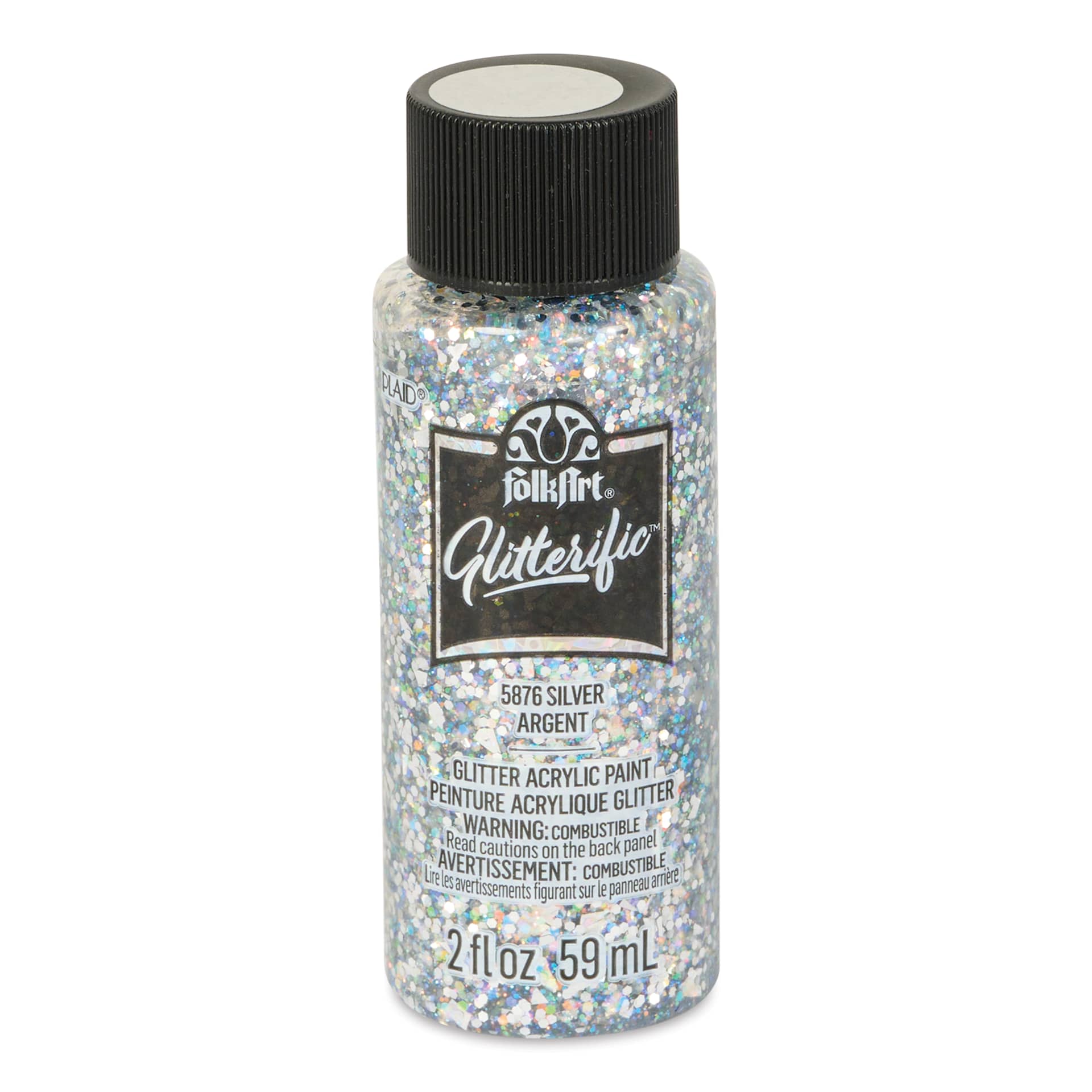 FolkArt Glitterific Acrylic Paint - Silver, 2 oz - front
