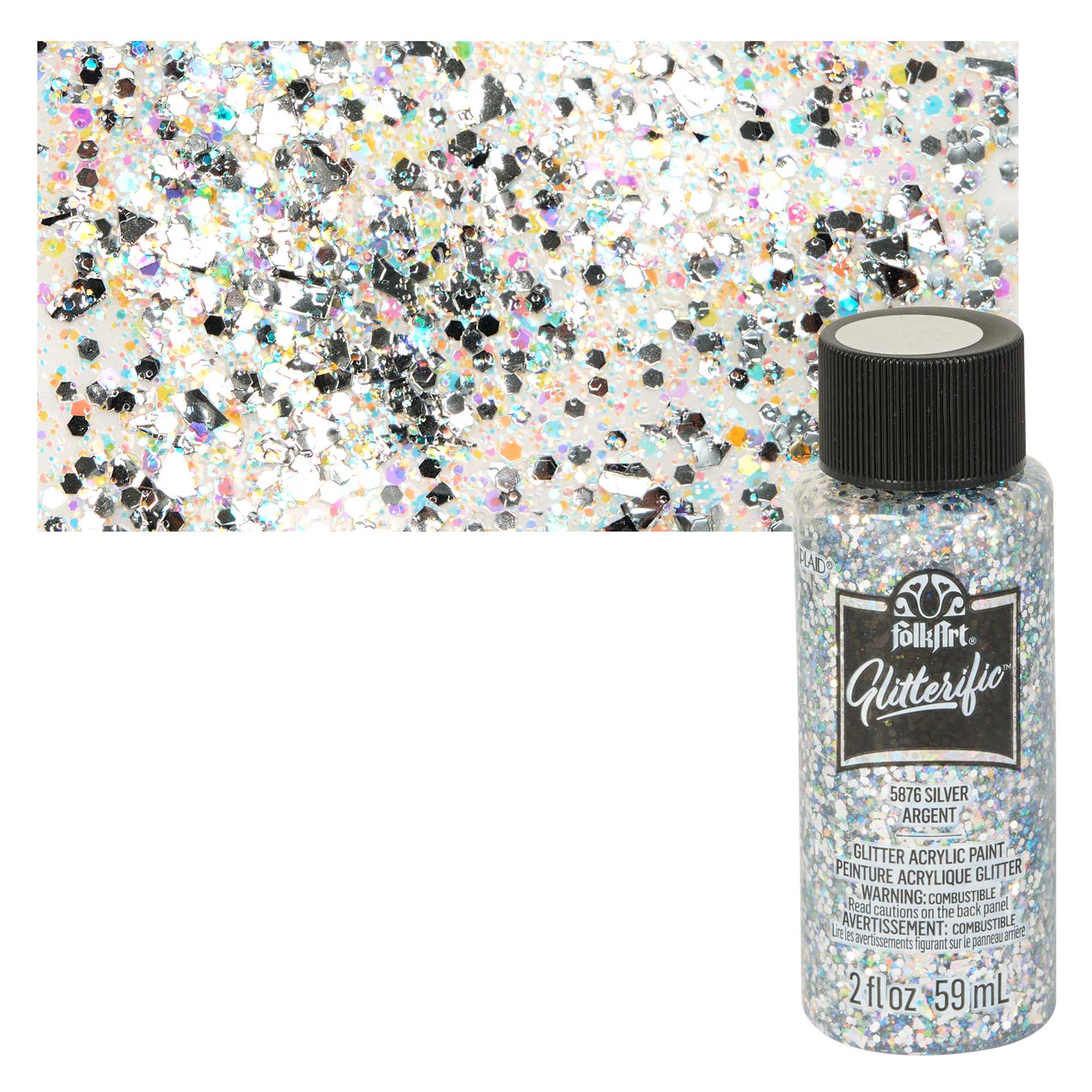FolkArt Glitterific Acrylic Paint - Silver - Bottle and Swatch