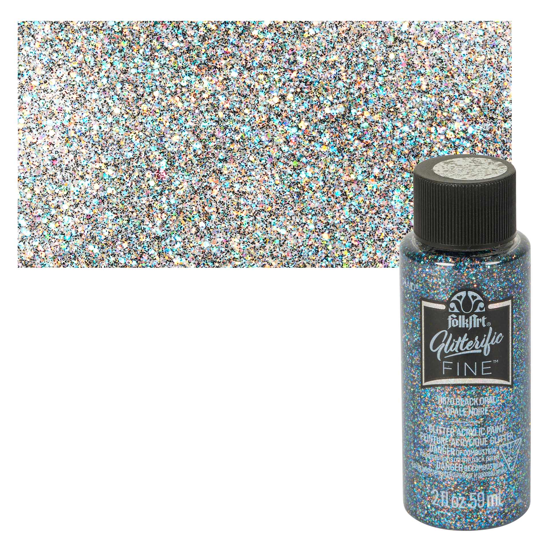FolkArt Glitterific Fine Acrylic Paint - Black Opal - Bottle and Swatch