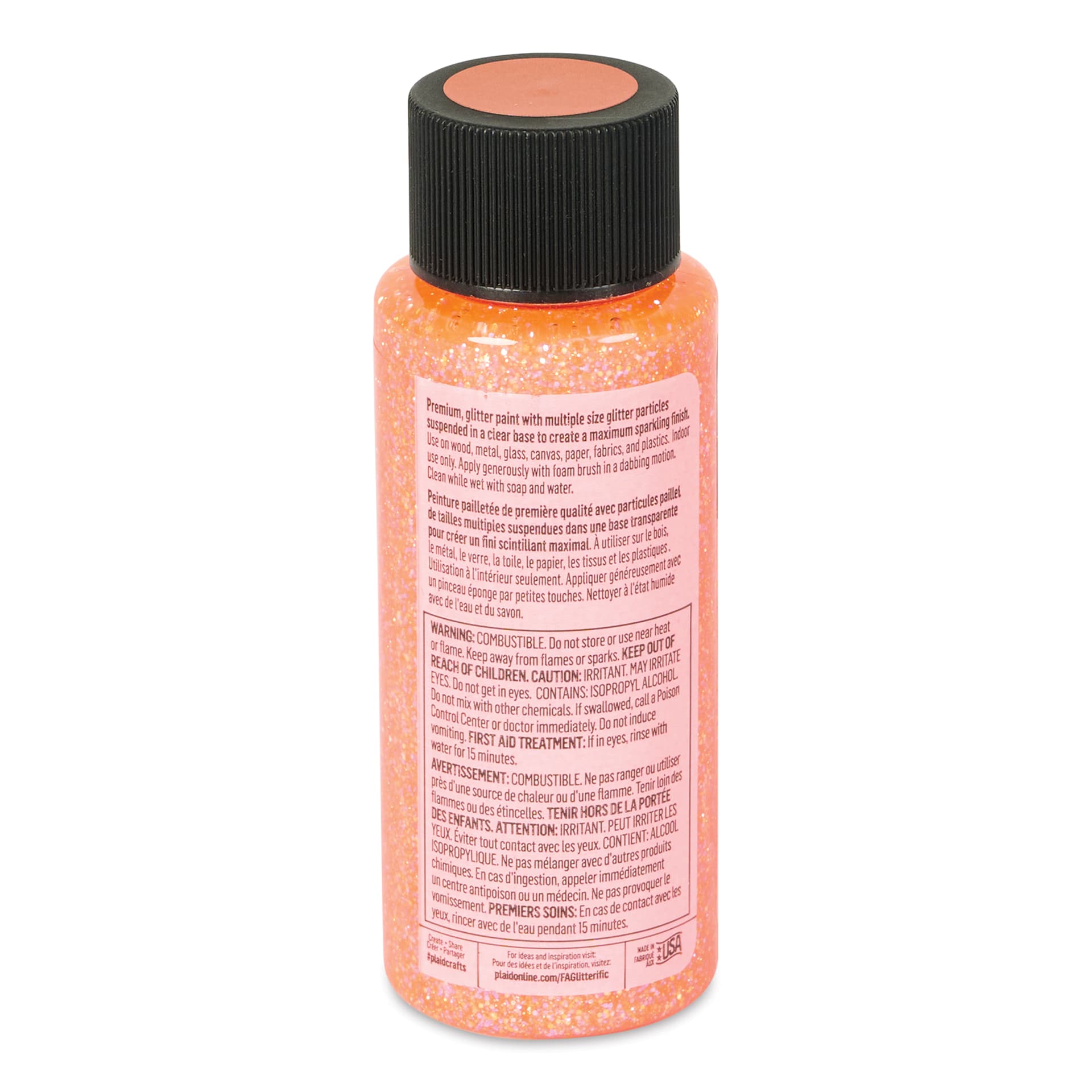 FolkArt Glitterific Fine Acrylic Paint - Tangerine, 2 oz - back