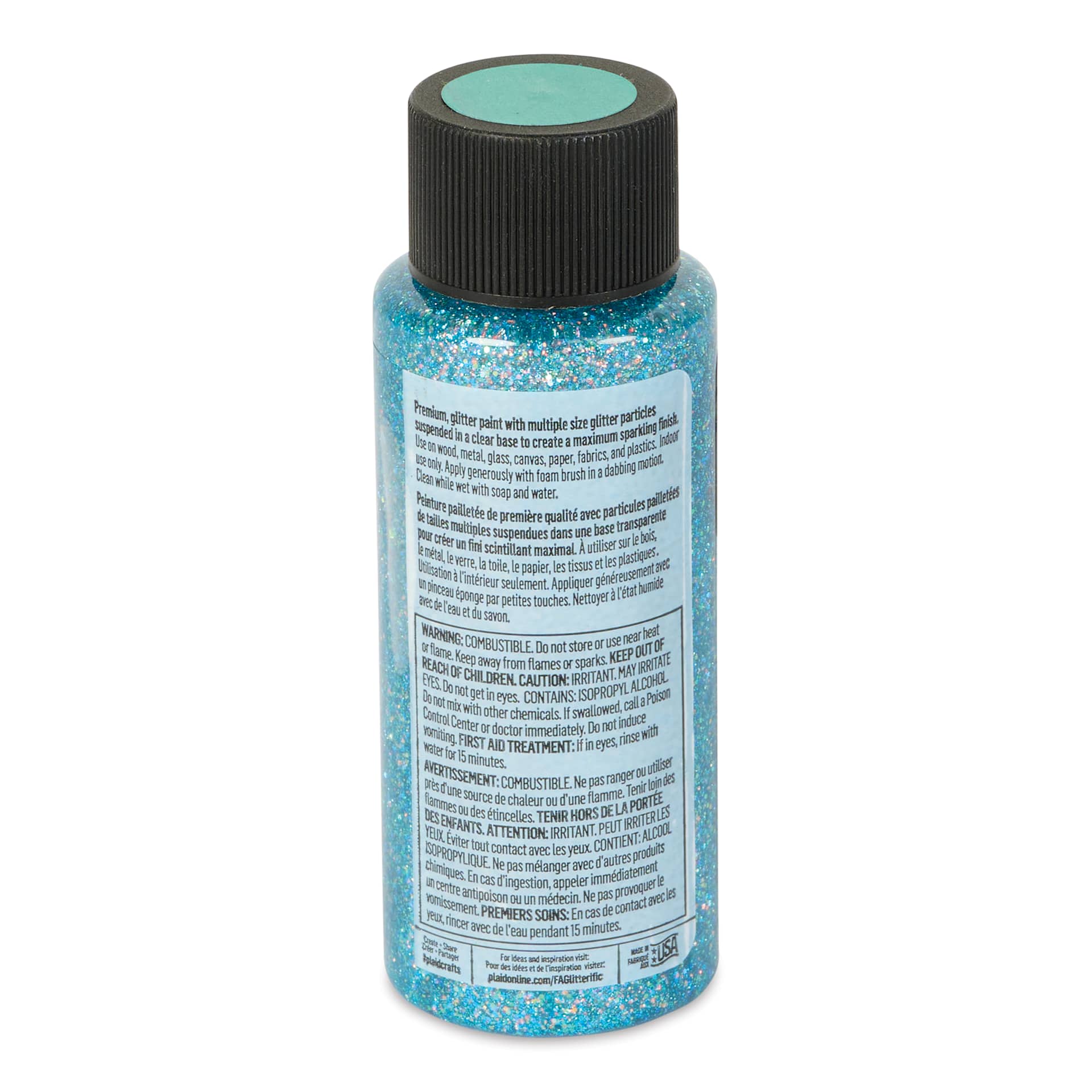 FolkArt Glitterific Fine Acrylic Paint - Aqua, 2 oz - back