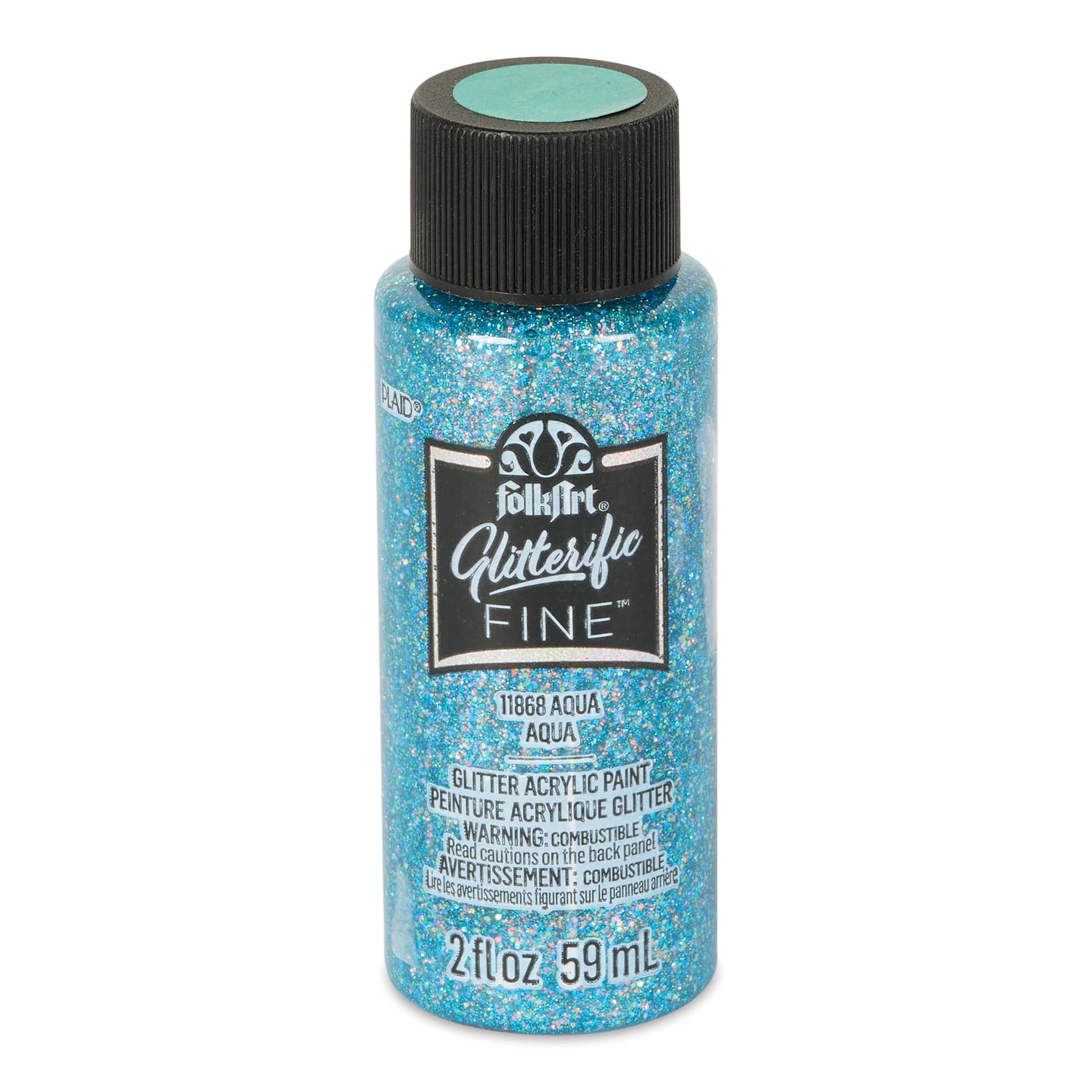 FolkArt Glitterific Fine Acrylic Paint - Aqua, 2 oz - front