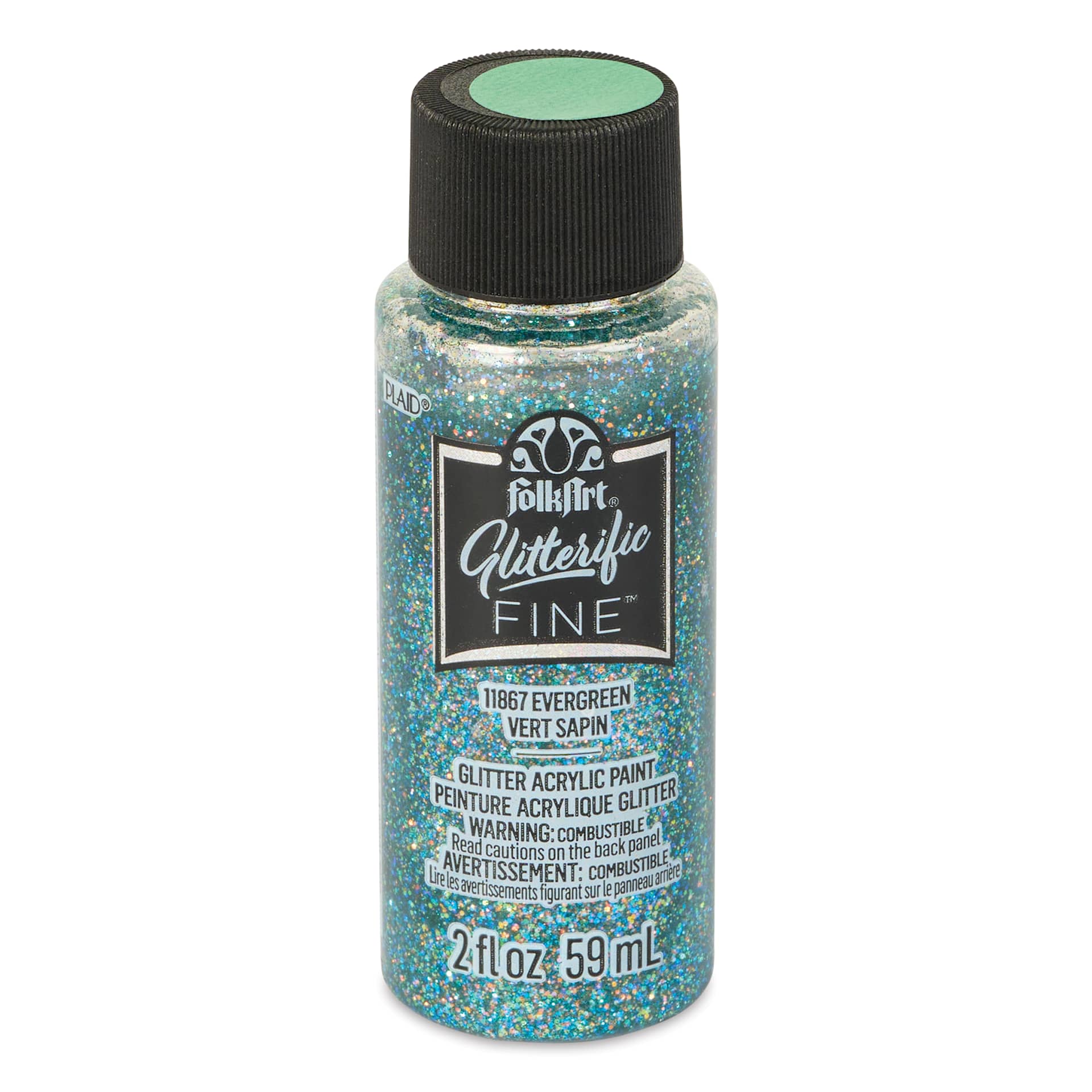FolkArt Glitterific Fine Acrylic Paint - Evergreen, 2 oz - front
