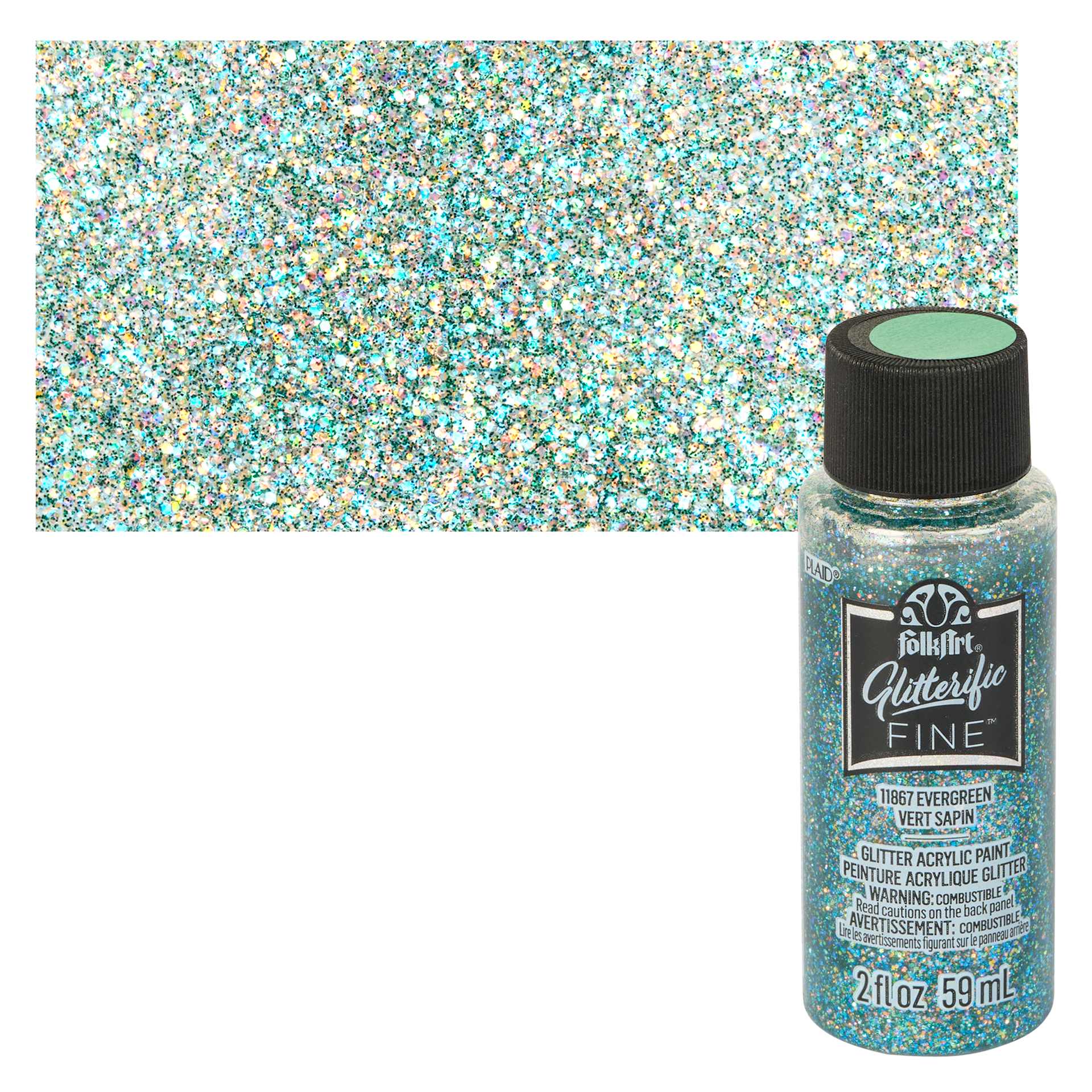 FolkArt Glitterific Fine Acrylic Paint - Evergreen - Bottle and Swatch
