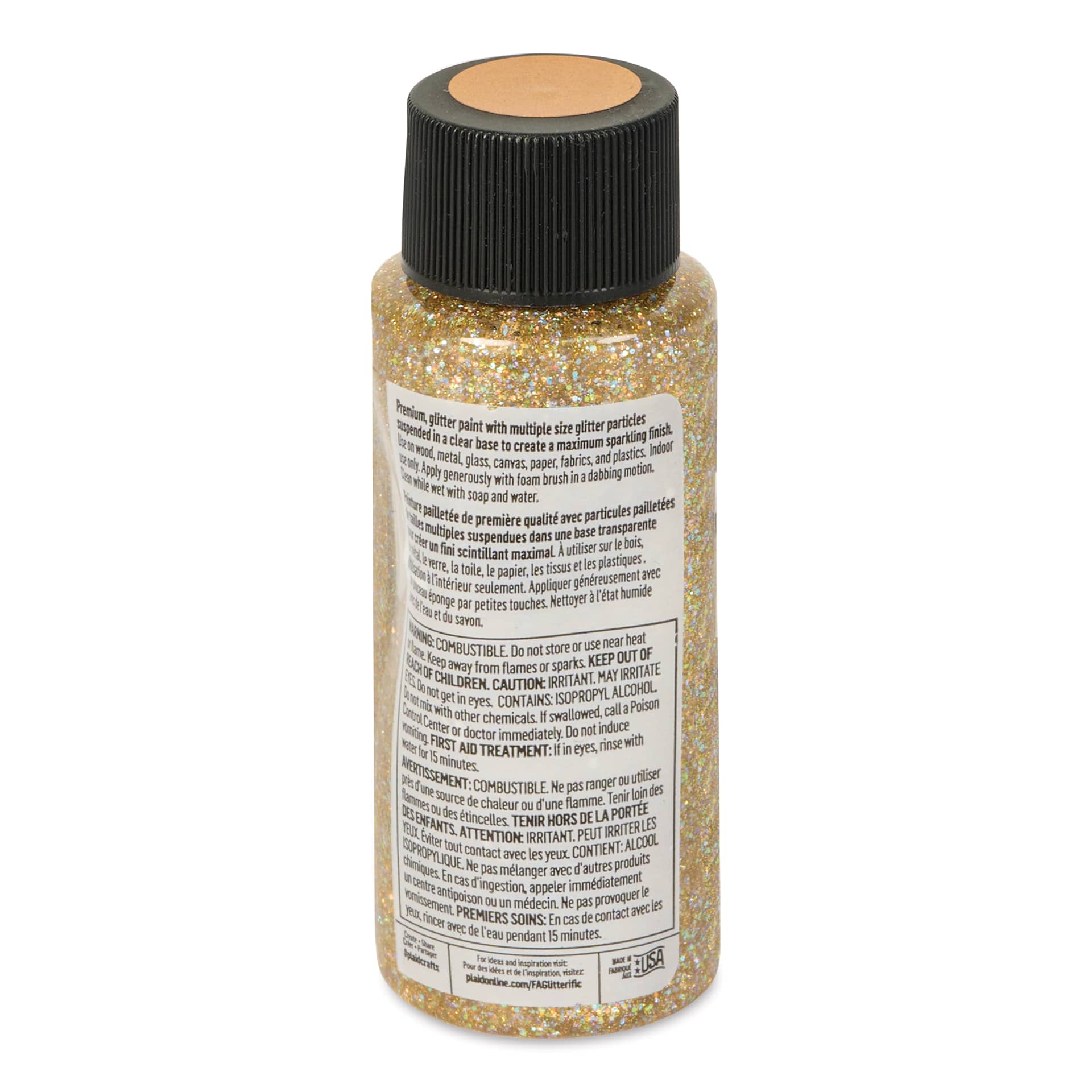 FolkArt Glitterific Fine Acrylic Paint - Gold, 2 oz - back