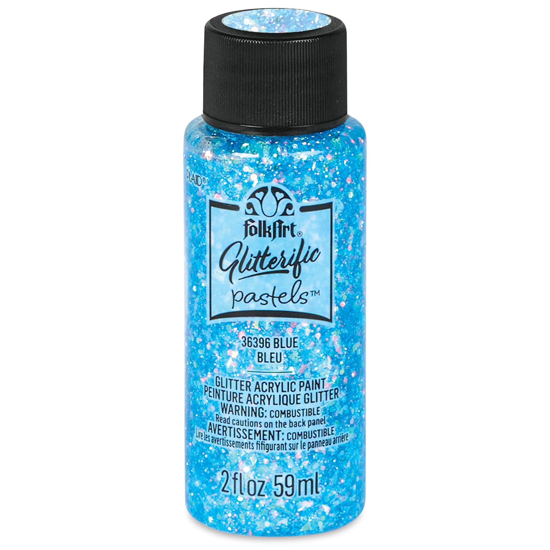 FolkArt Glitterific Pastel Paint - Pastel Blue, 2 oz, front of bottle