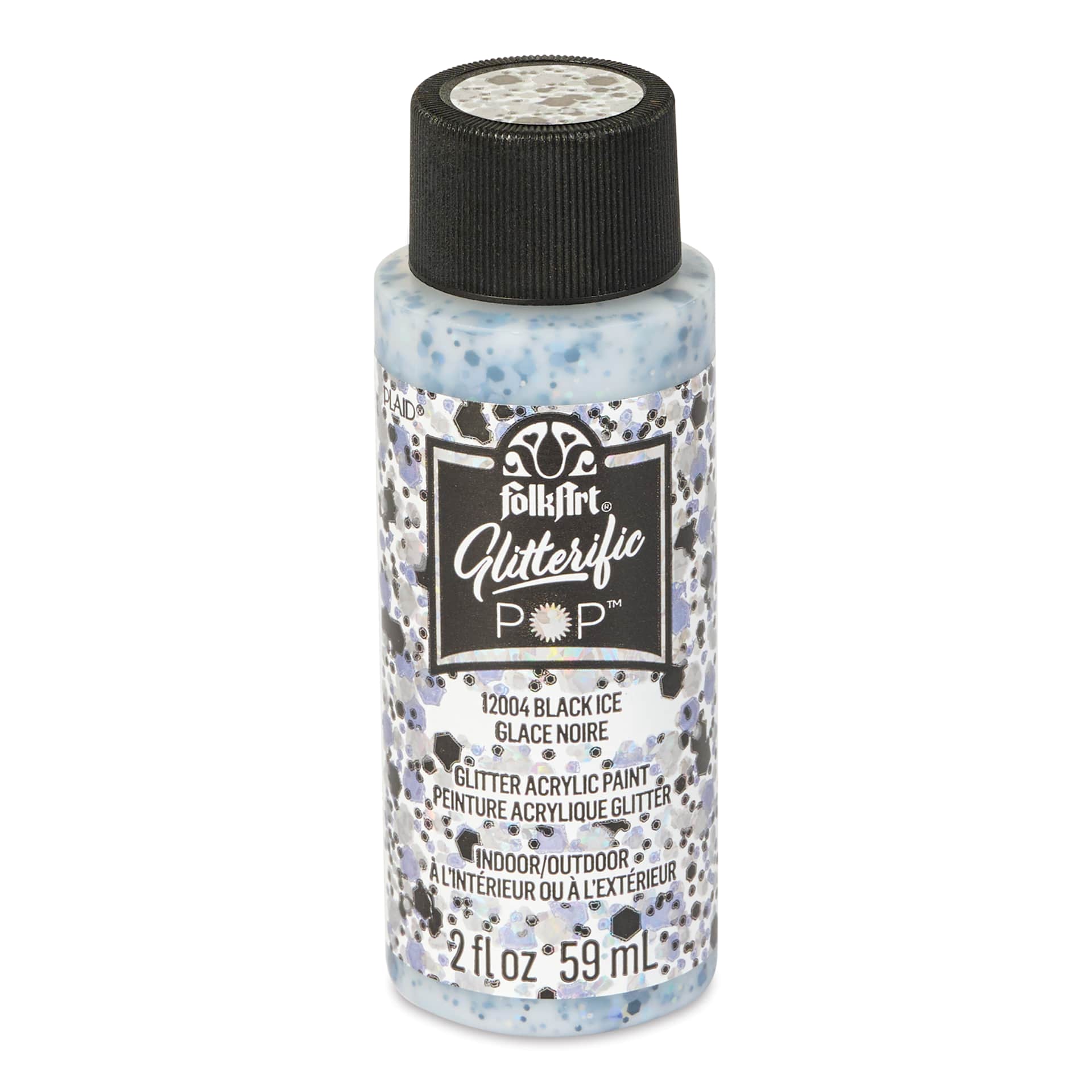 FolkArt Glitterific Pop Acrylic Paint - Black Ice, 2 oz - front