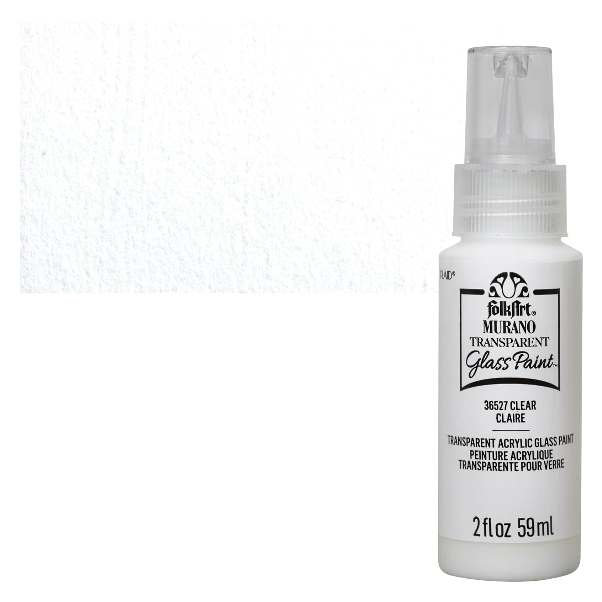 FolkArt Murano Glass Paint - Clear, 2 oz bottle and swatch