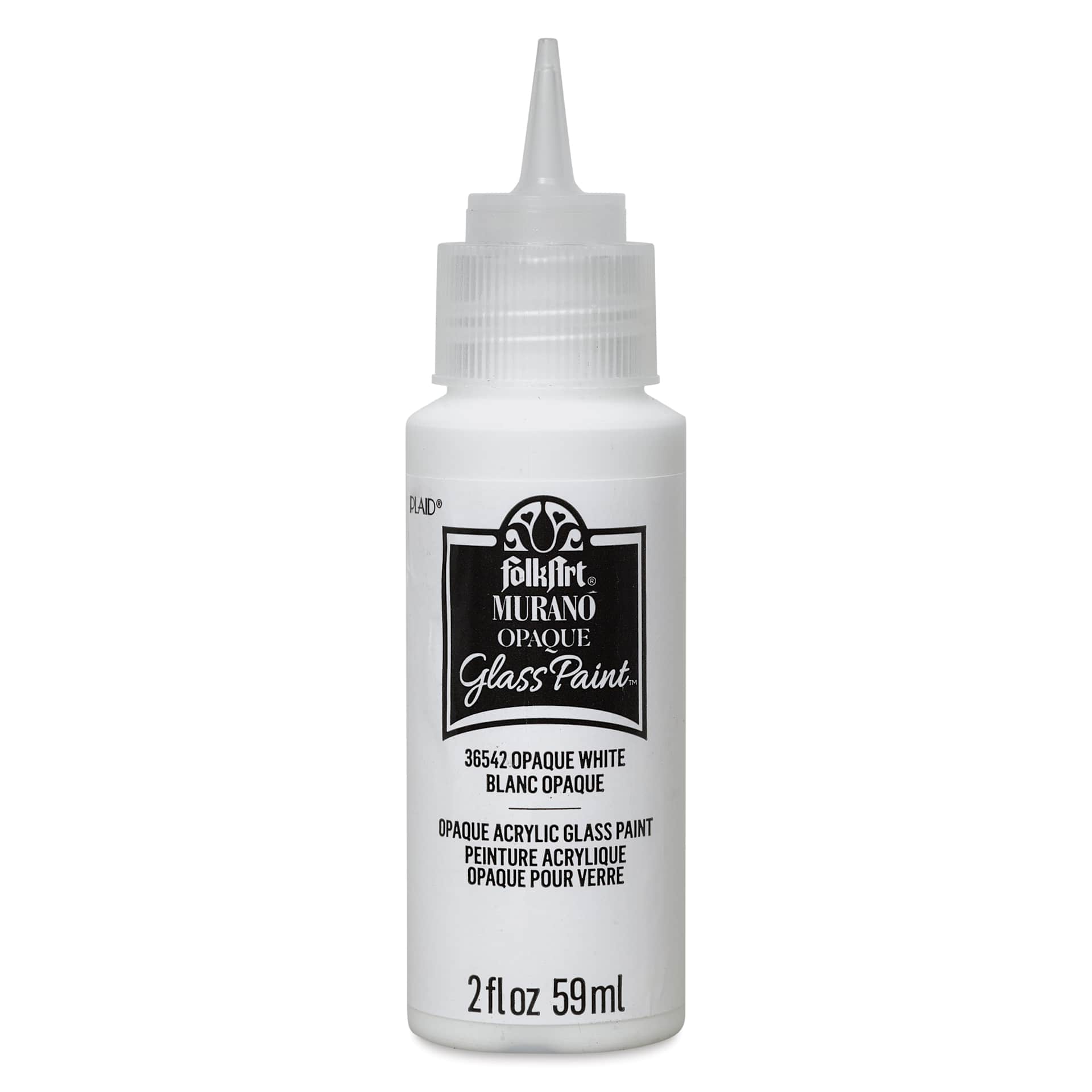 FolkArt Murano Glass Paint - Opaque White, 2 oz with cap off
