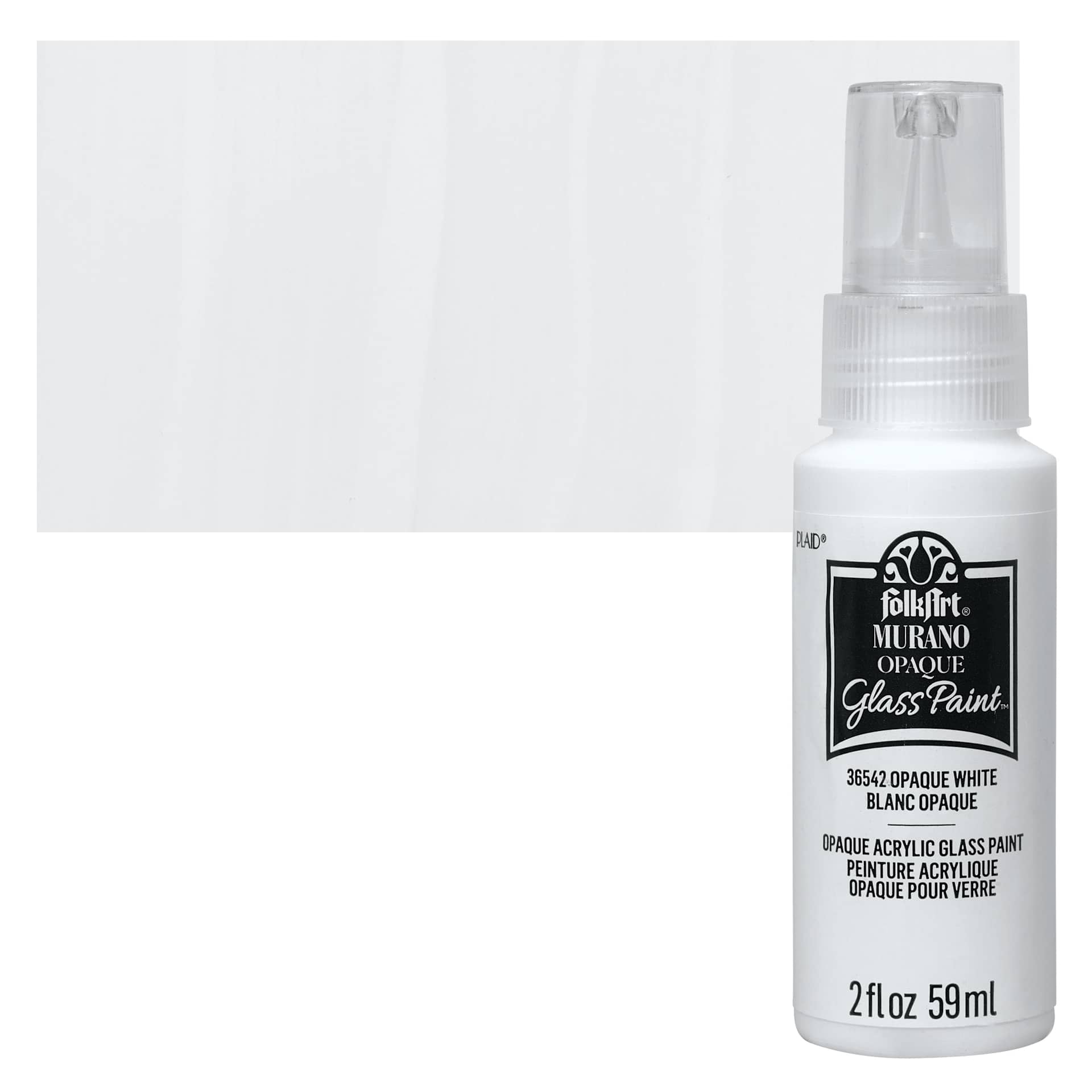 FolkArt Murano Glass Paint - Opaque White, 2 oz bottle and swatch