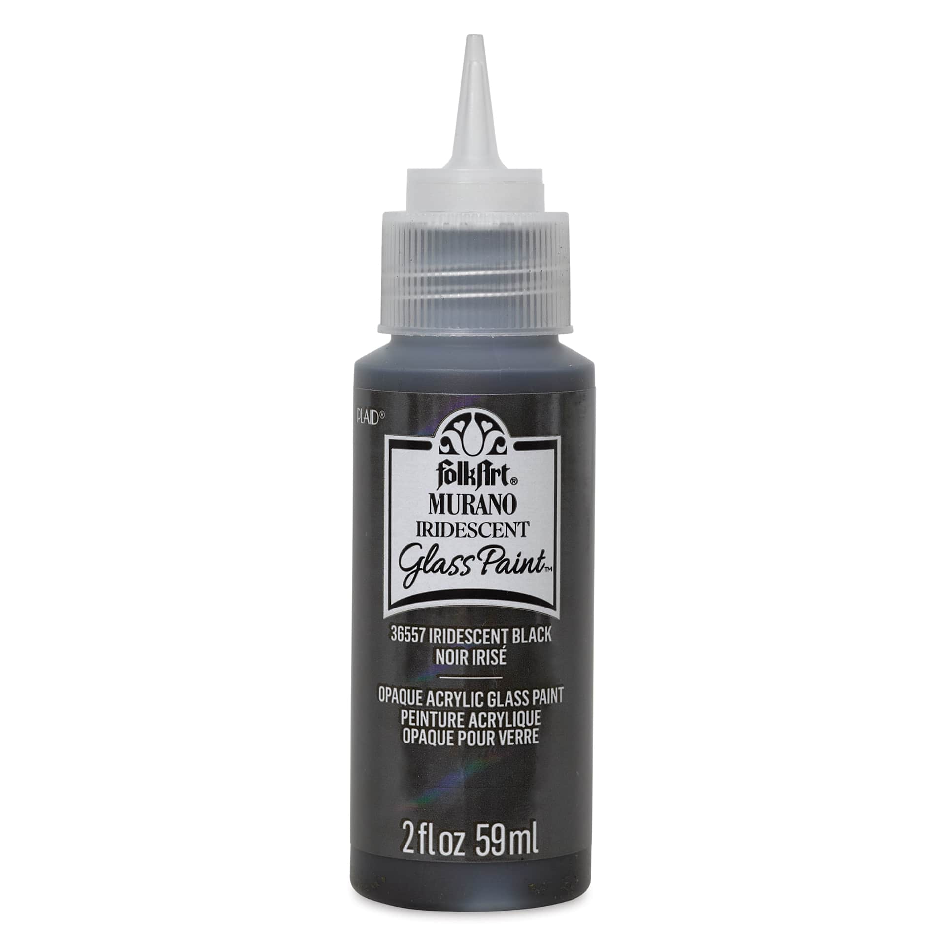 FolkArt Murano Glass Paint - Iridescent Black, 2 oz with cap off