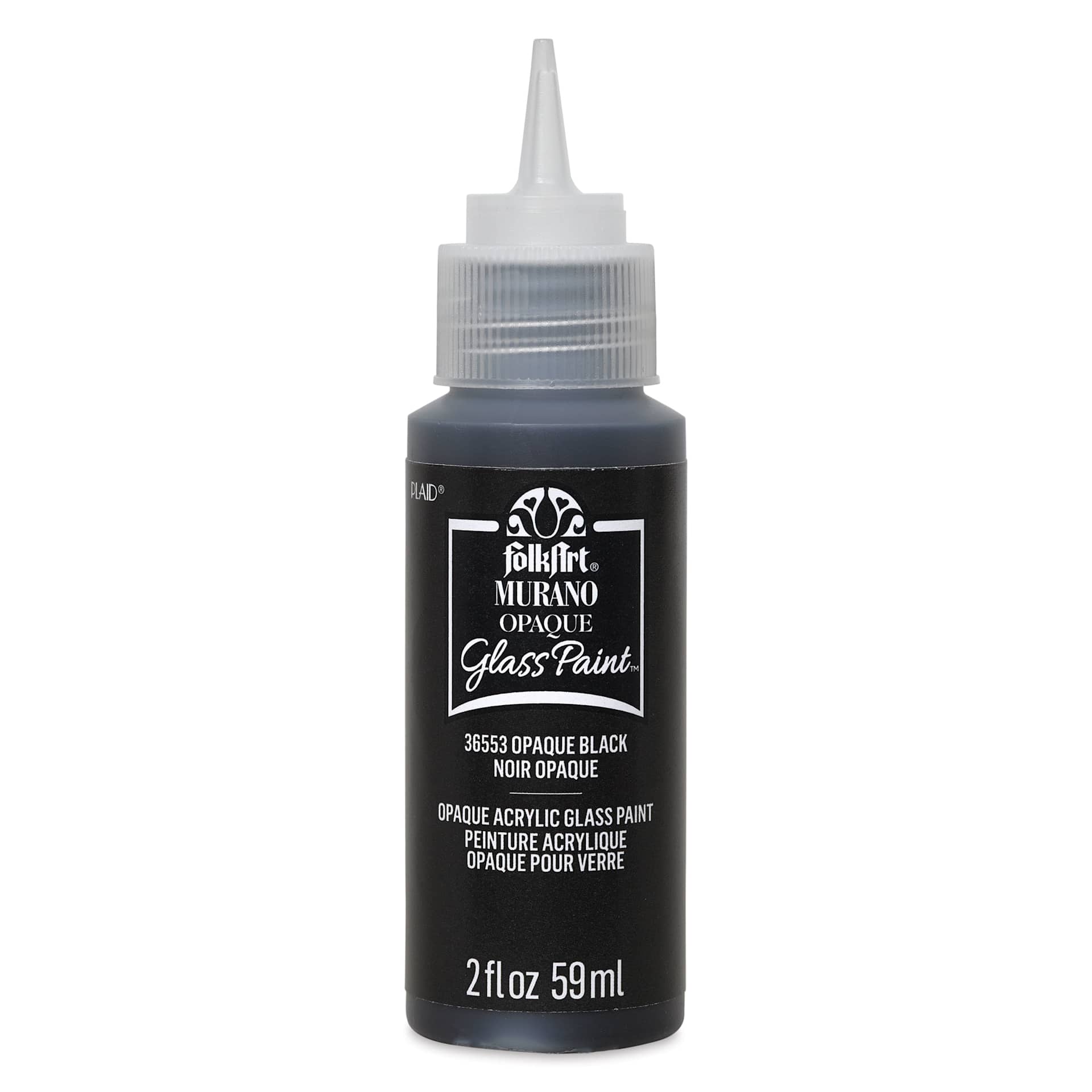 FolkArt Murano Glass Paint - Opaque Black, 2 oz with cap off