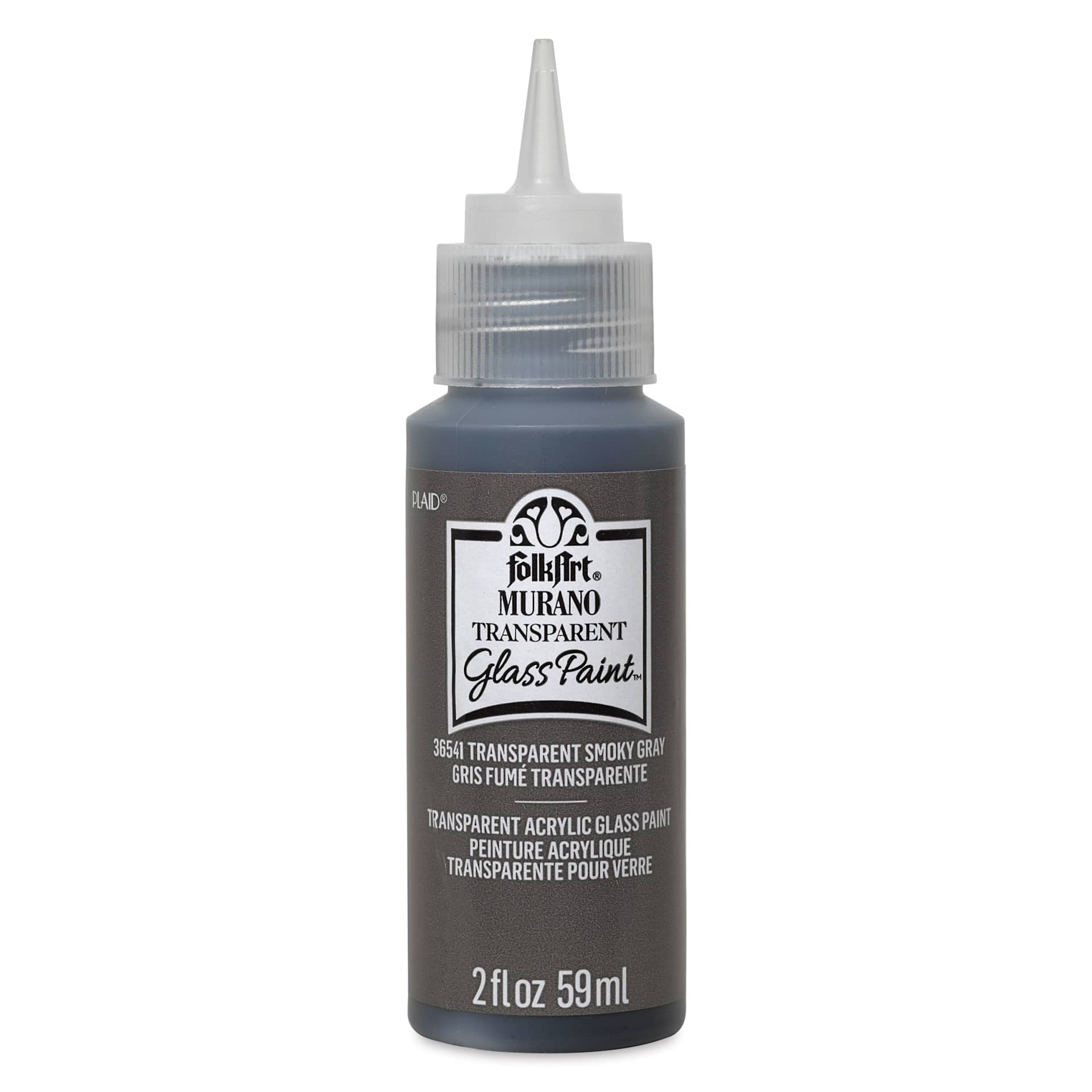 FolkArt Murano Glass Paint - Smoky Gray, 2 oz with cap off