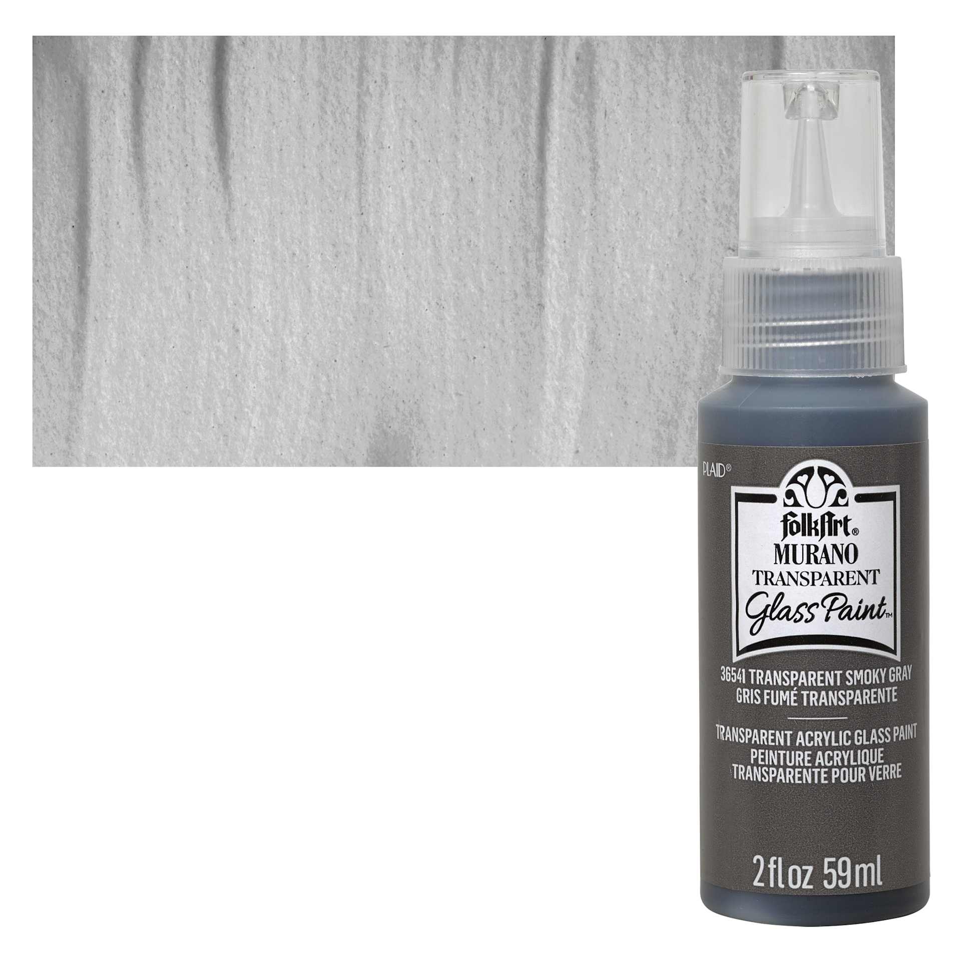 FolkArt Murano Glass Paint - Smoky Gray, 2 oz bottle and swatch
