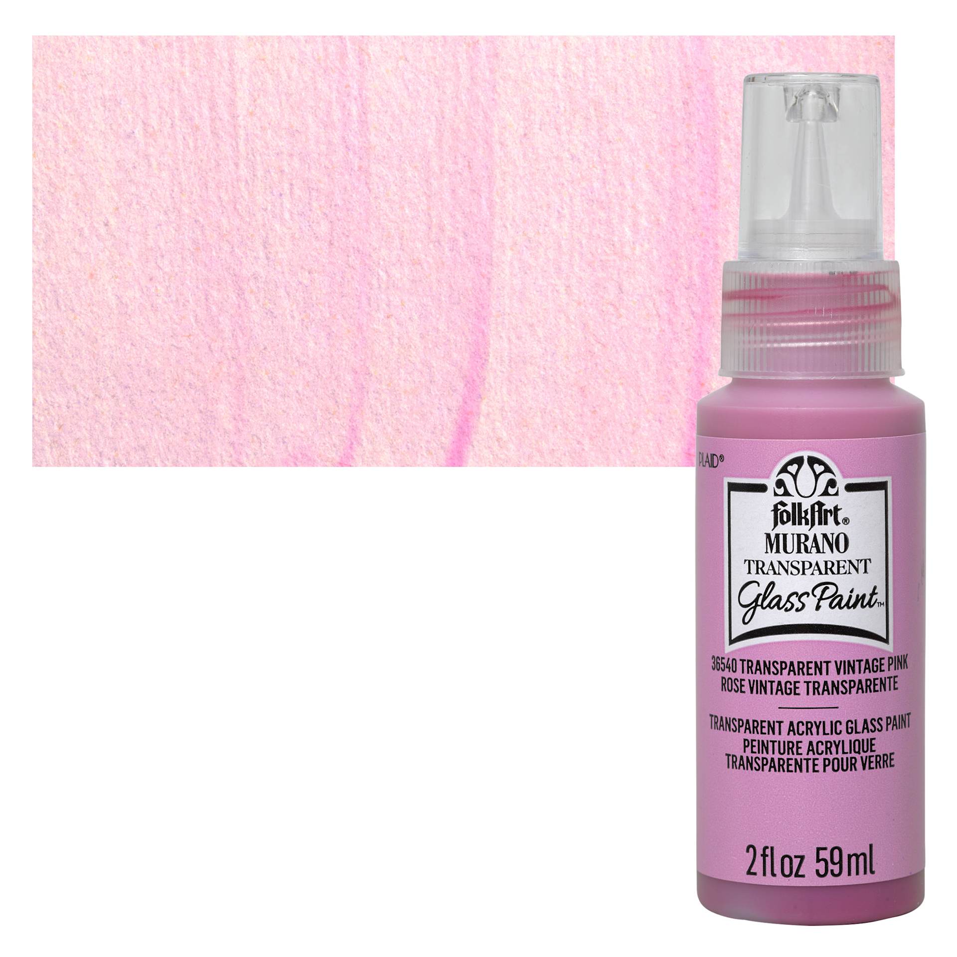 FolkArt Murano Glass Paint - Vintage Pink, 2 oz bottle and swatch