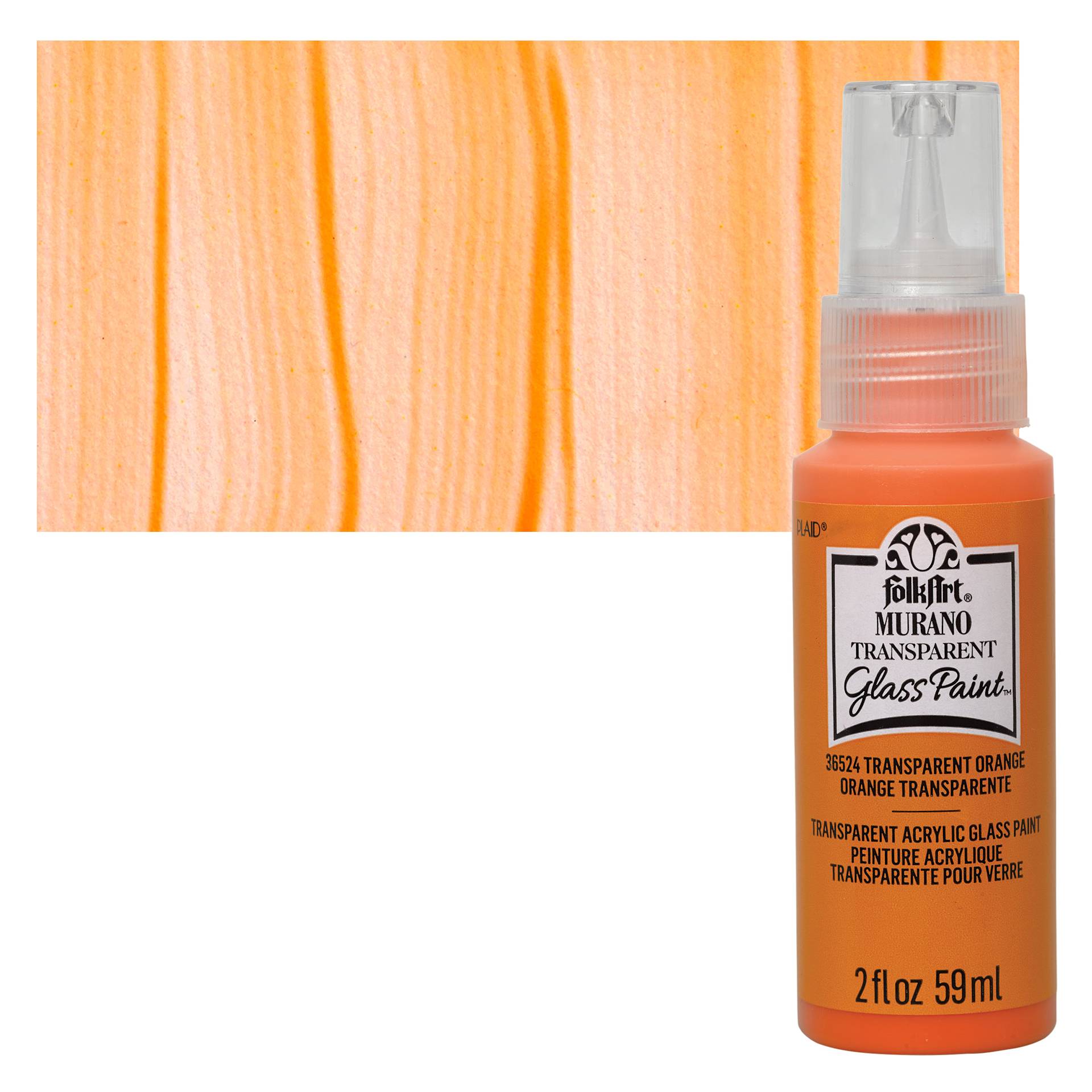 FolkArt Murano Glass Paint - Orange, 2 oz bottle and swatch