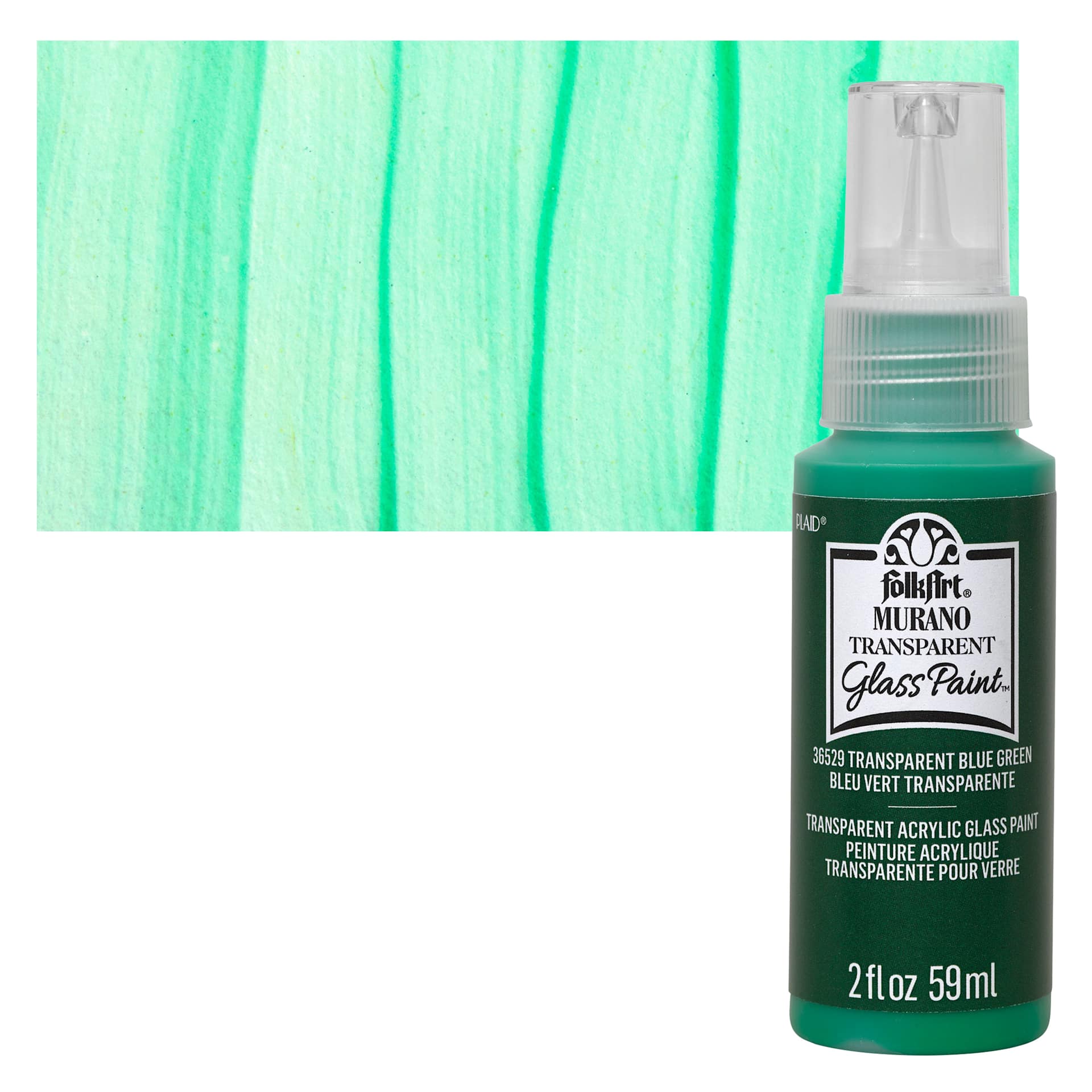 FolkArt Murano Glass Paint - Blue Green, 2 oz bottle and swatch