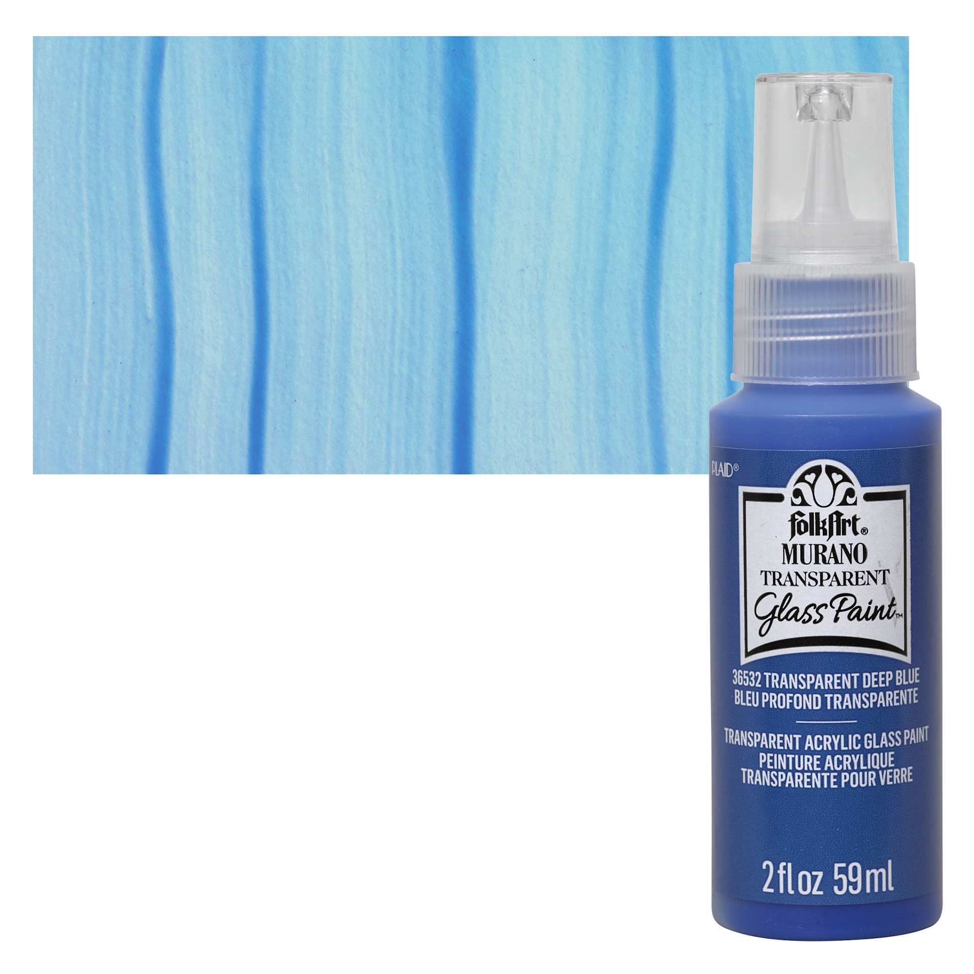 FolkArt Murano Glass Paint - Deep Blue, 2 oz bottle and swatch