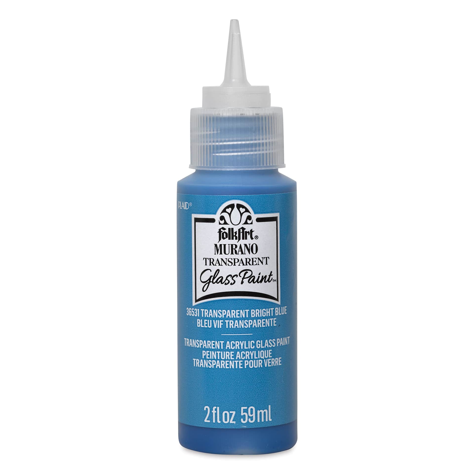 FolkArt Murano Glass Paint - Bright Blue, 2 oz with cap off